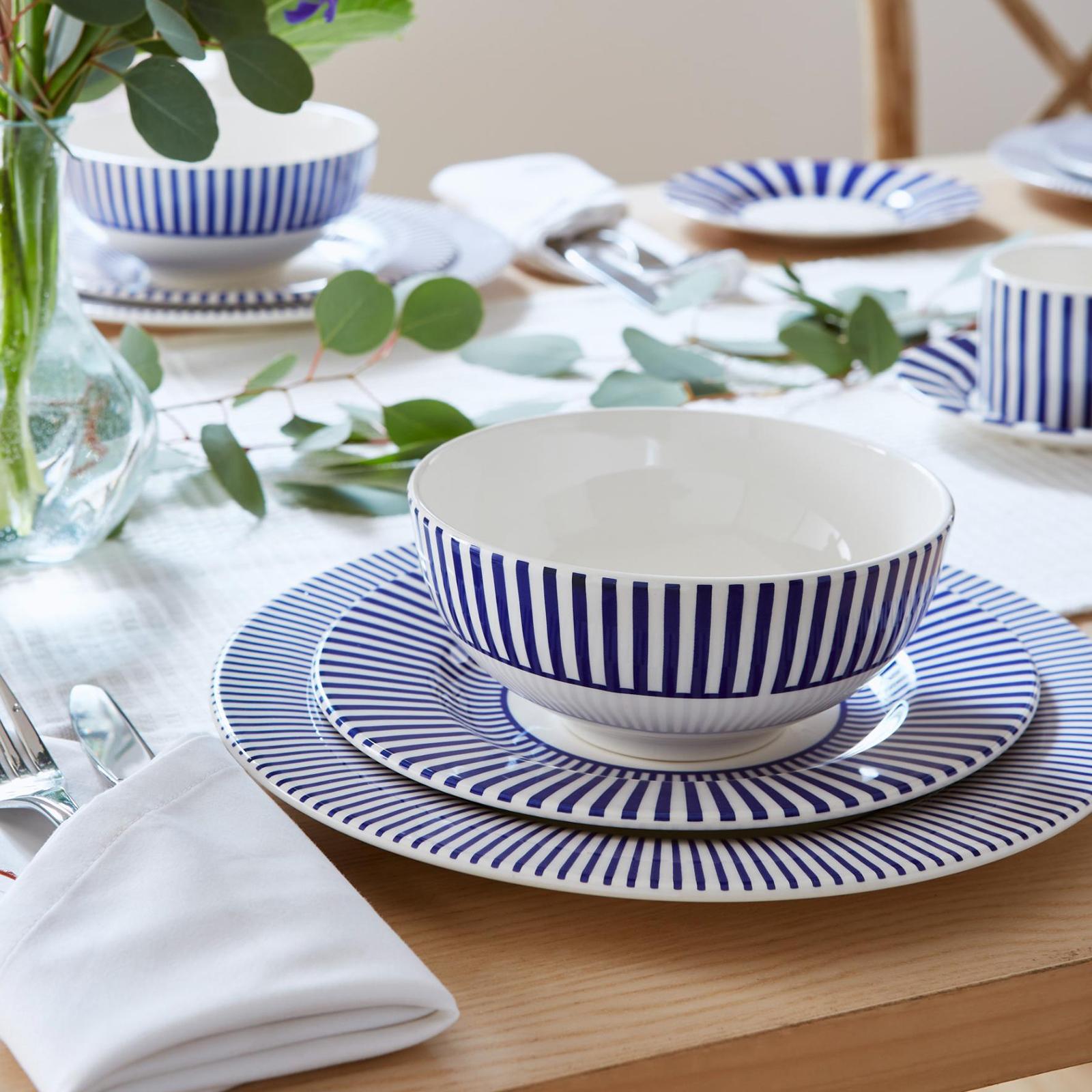Blue Italian Steccato Rimless Bowl, Set of 4 2 Blue Italian Steccato Rimless Bowl, Set of 4