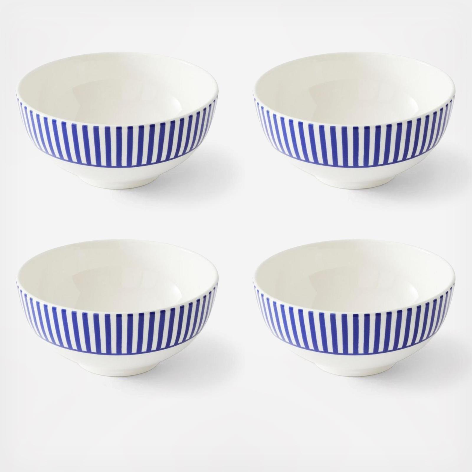 Blue Italian Steccato Rimless Bowl, Set of 4 4 Blue Italian Steccato Rimless Bowl, Set of 4
