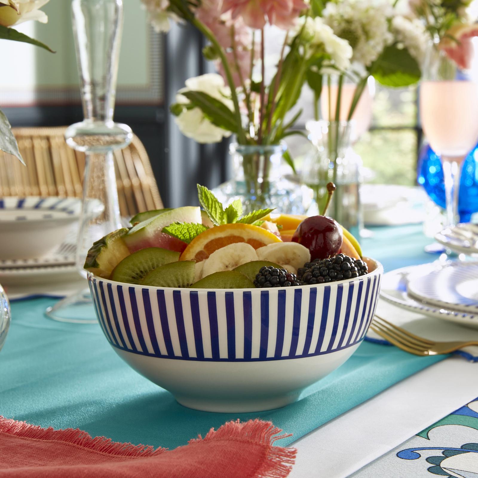 Blue Italian Steccato Rimless Bowl, Set of 4 8 Blue Italian Steccato Rimless Bowl, Set of 4
