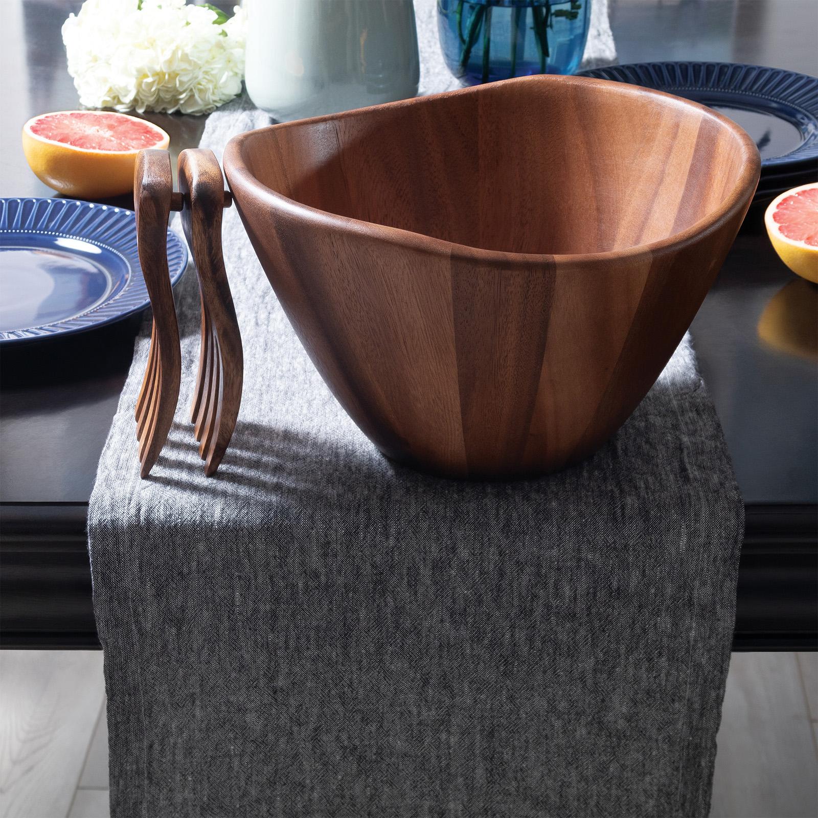Acacia Wave Serving Bowl with Salad Hands 13 Acacia Wave Serving Bowl with Salad Hands