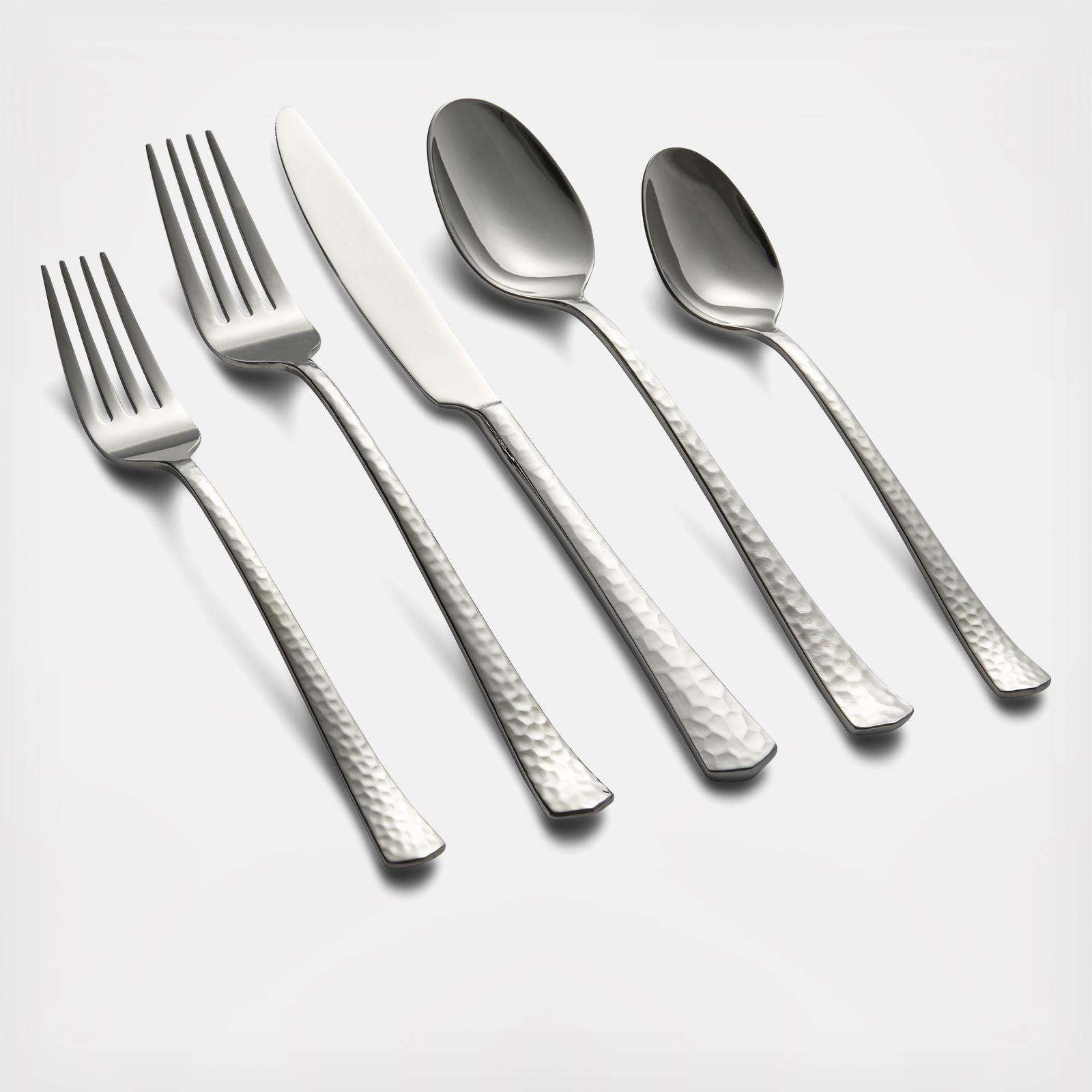Raegan Hammered Mirror 20-Piece Flatware Set, Service for 4