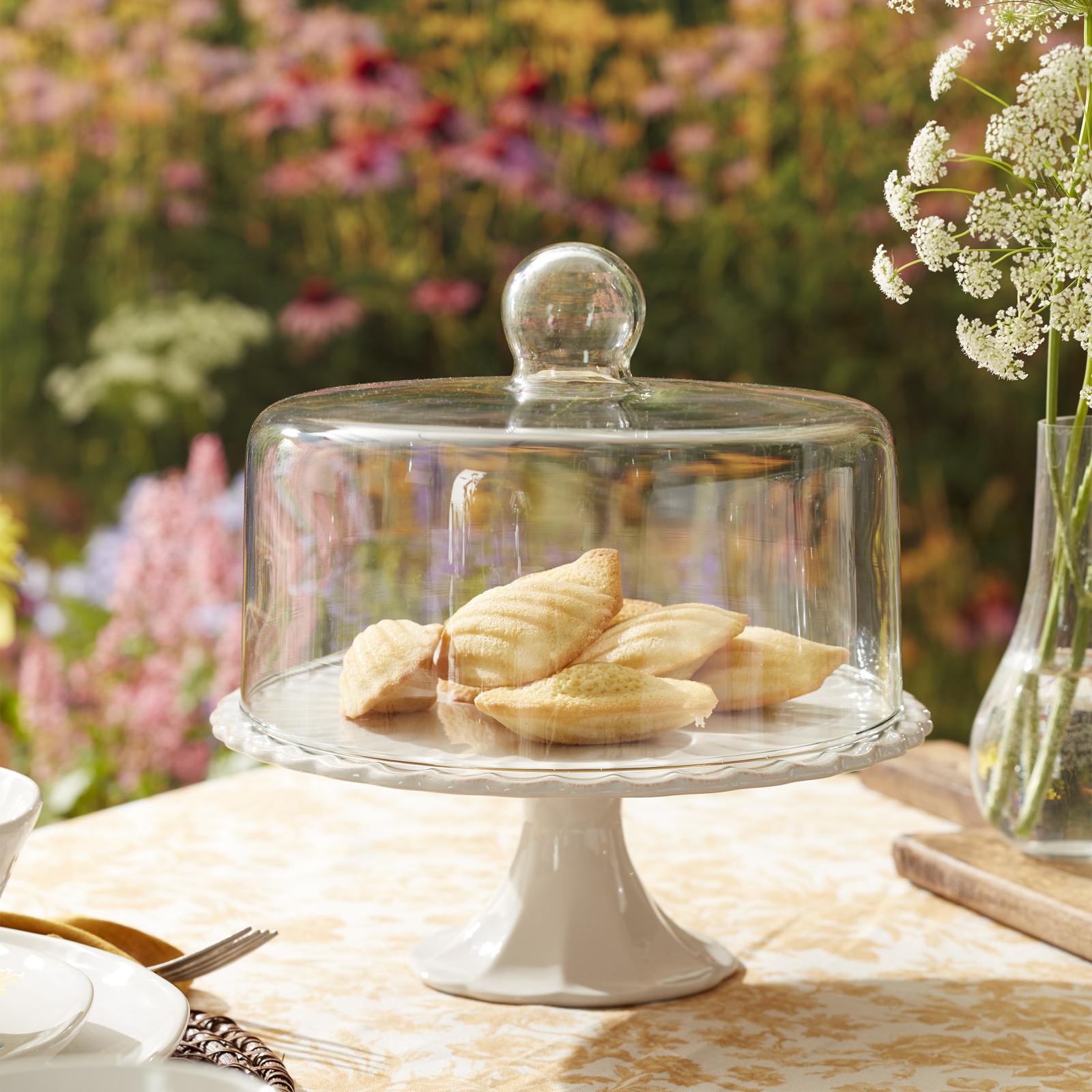 French Perle Scallop Cake Plate with Dome 1 French Perle Scallop Cake Plate with Dome