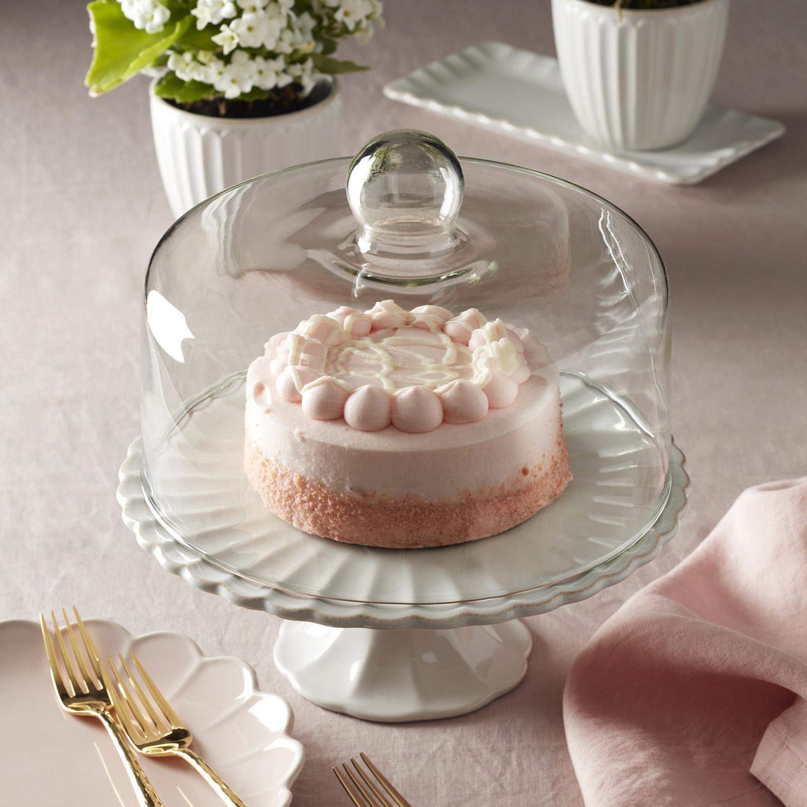 French Perle Scallop Cake Plate with Dome 2 French Perle Scallop Cake Plate with Dome