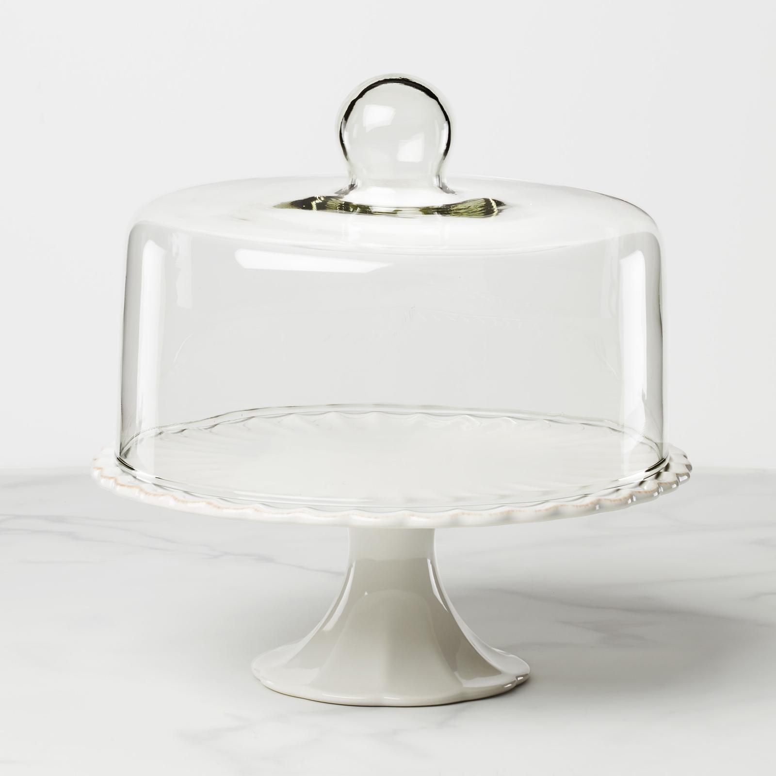 French Perle Scallop Cake Plate with Dome 3 French Perle Scallop Cake Plate with Dome