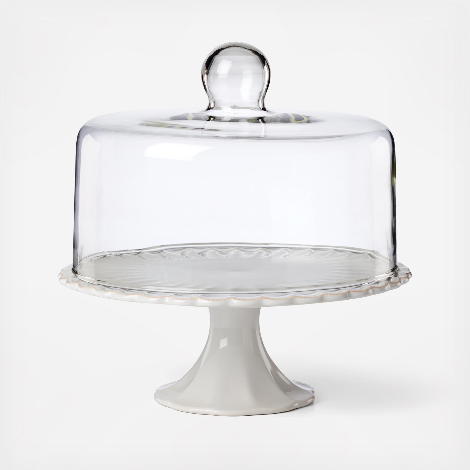 French Perle Scallop Cake Plate with Dome 4 French Perle Scallop Cake Plate with Dome