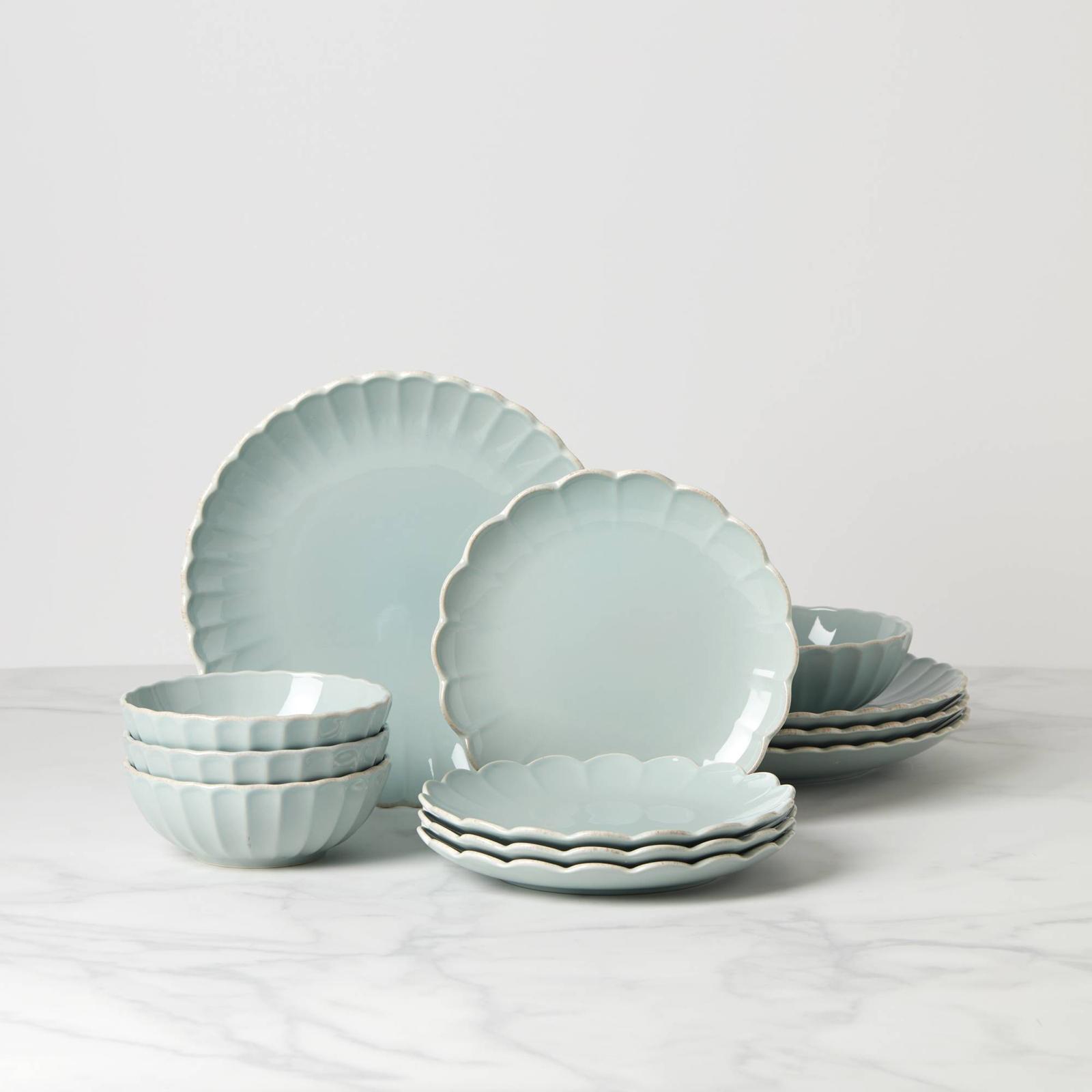 French Perle Scallop 12-Piece Dinnerware Set, Service for 4 16 French Perle Scallop 12-Piece Dinnerware Set, Service for 4