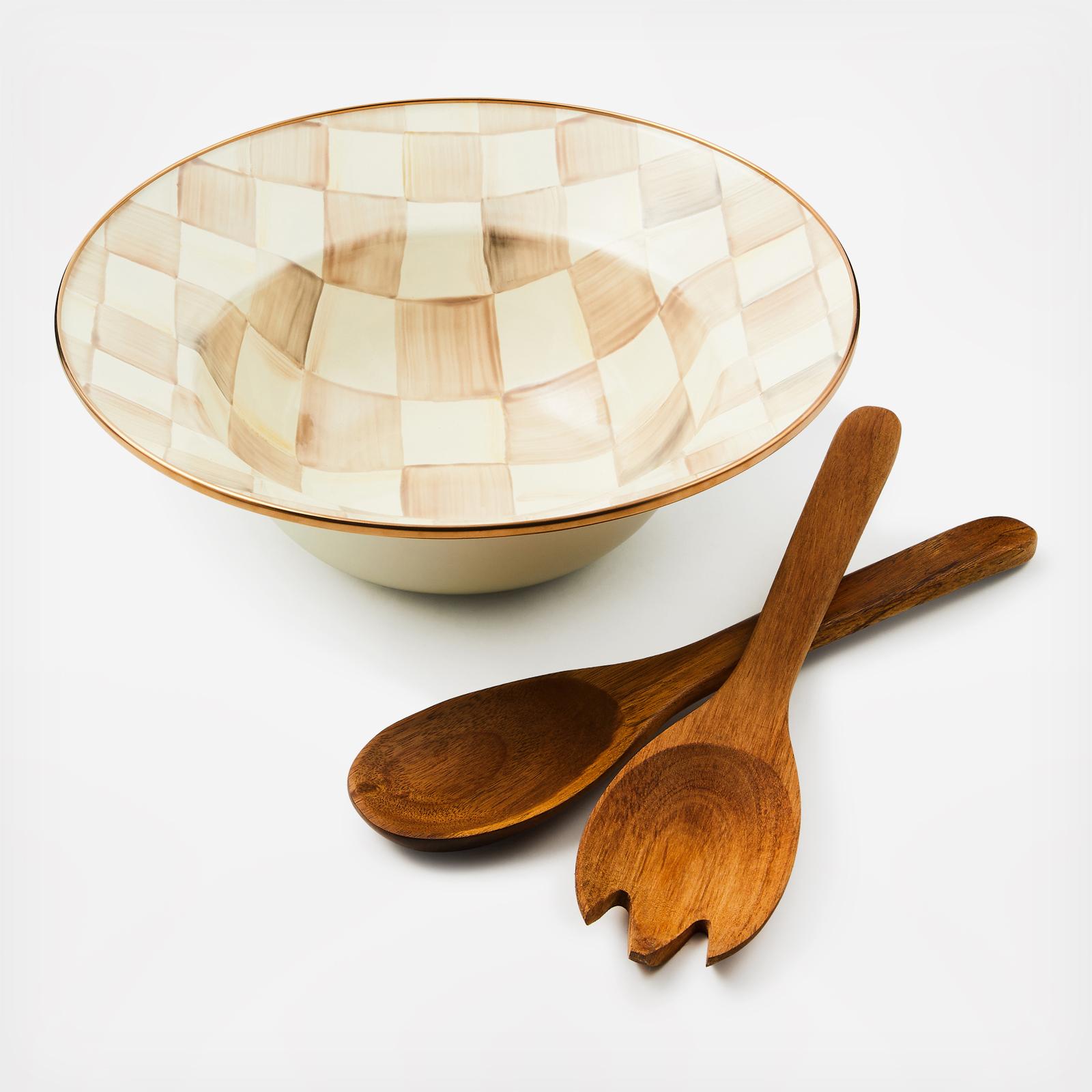 Mocha Check 3-Piece Stainless Steel Salad Serving Set