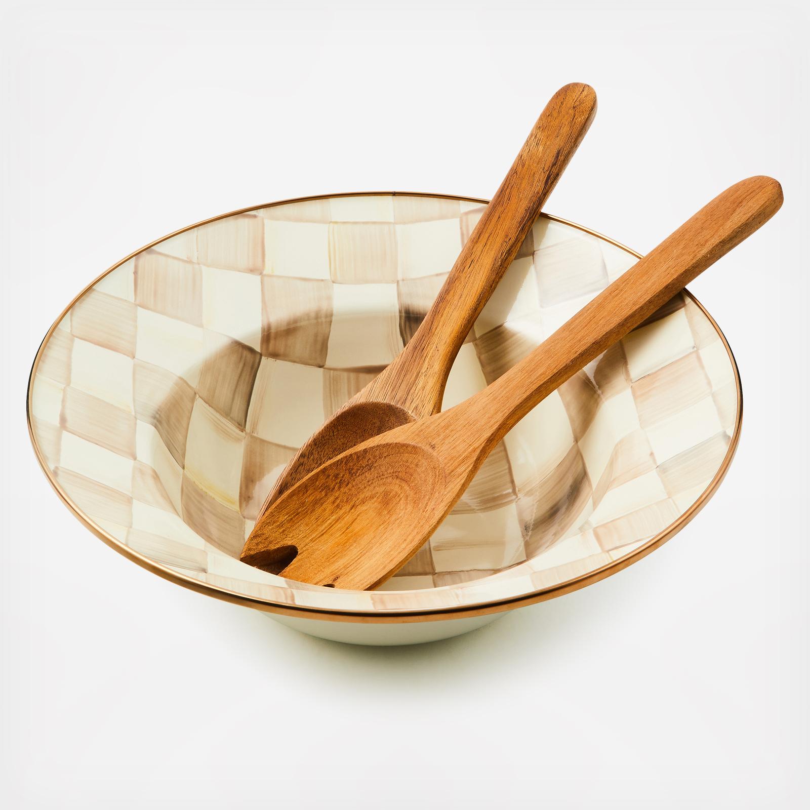 Mocha Check 3-Piece Stainless Steel Salad Serving Set