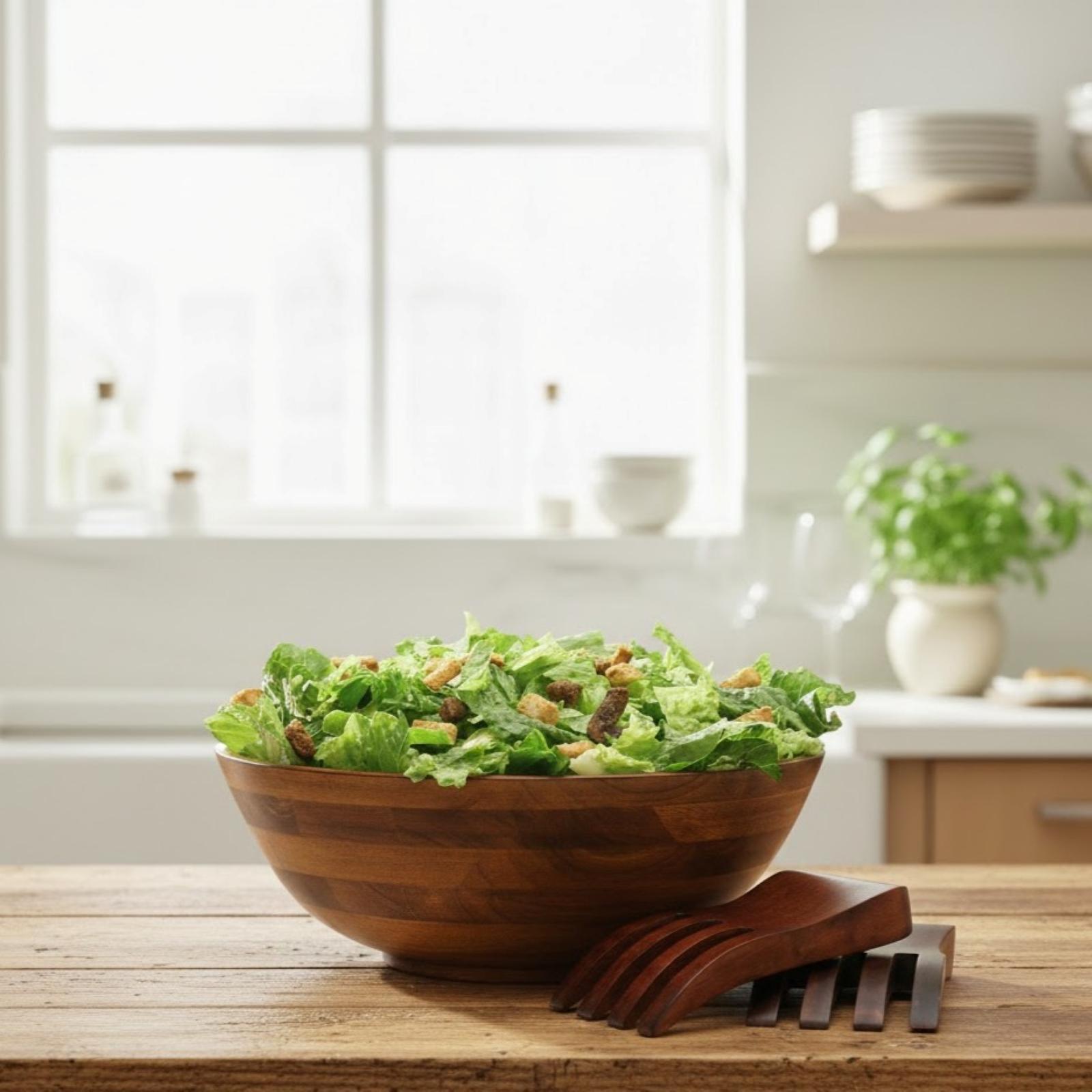 Footed Serving Bowl with Salad Hands 11 Footed Serving Bowl with Salad Hands
