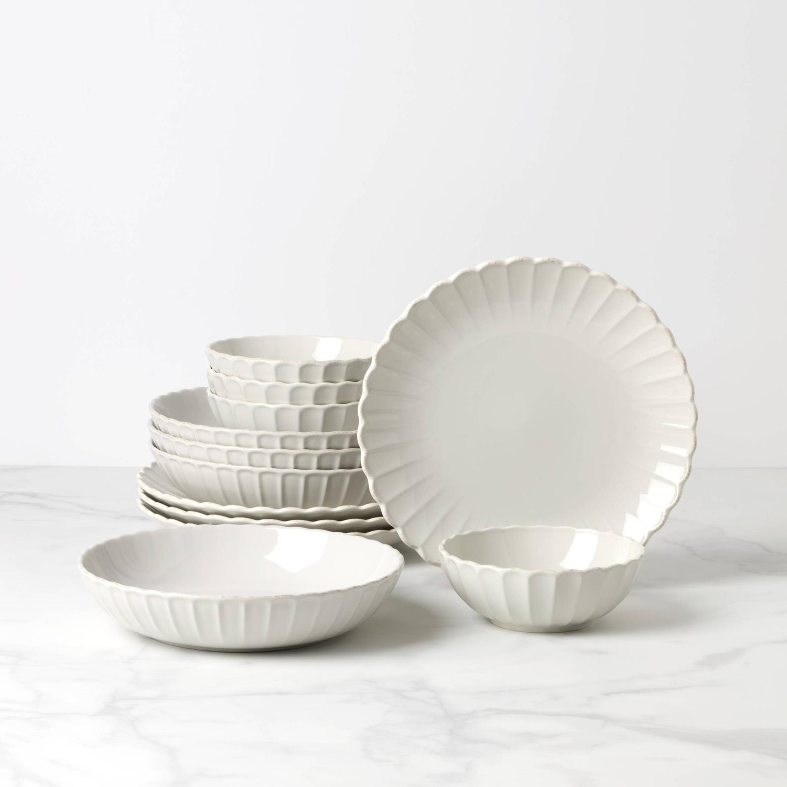 French Perle Scallop 12-Piece Dinnerware Set, Service for 4 8 French Perle Scallop 12-Piece Dinnerware Set, Service for 4