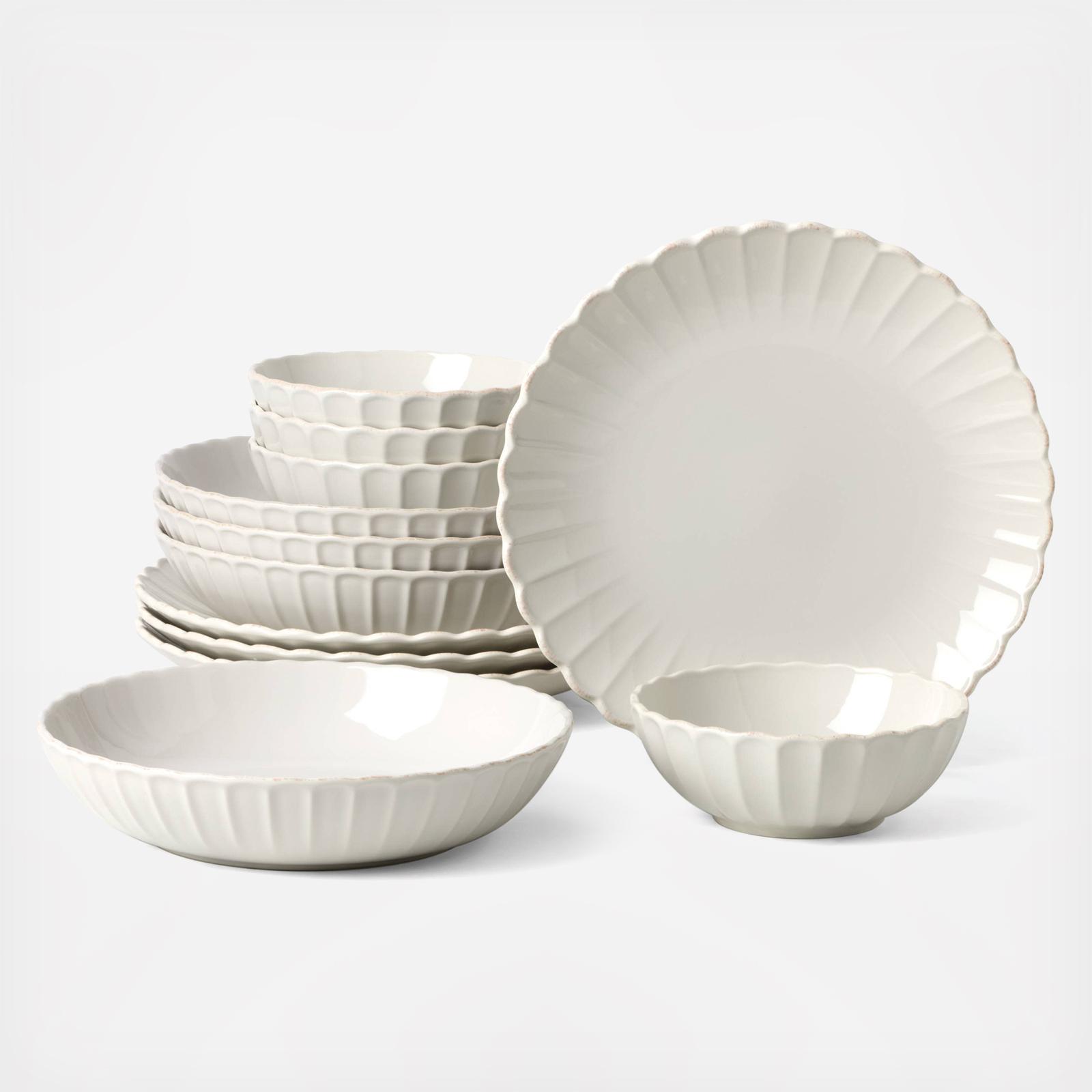 French Perle Scallop 12-Piece Dinnerware Set, Service for 4 2 French Perle Scallop 12-Piece Dinnerware Set, Service for 4