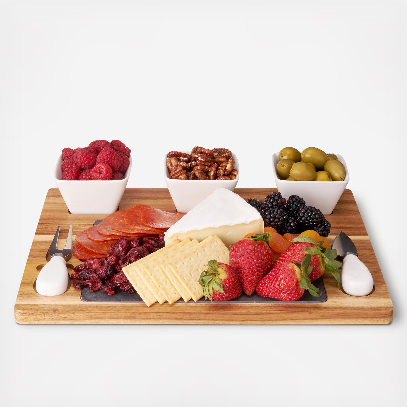 Acacia 7-Piece Slate Cheese Board Set 2 Acacia 7-Piece Slate Cheese Board Set