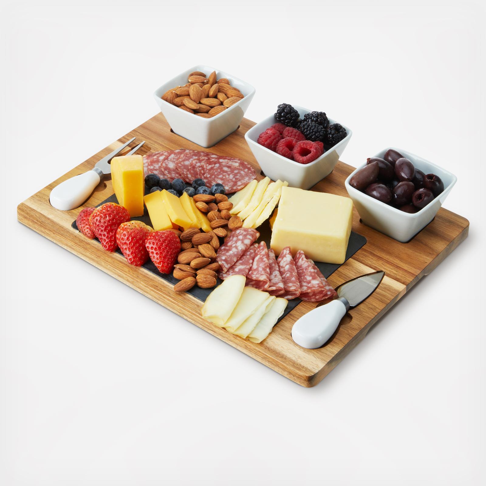 Acacia 7-Piece Slate Cheese Board Set 3 Acacia 7-Piece Slate Cheese Board Set