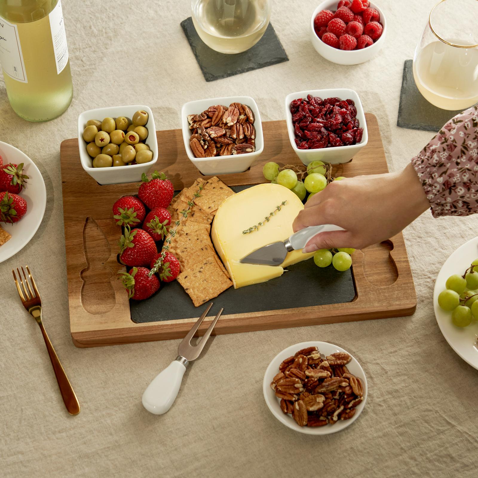Acacia 7-Piece Slate Cheese Board Set 5 Acacia 7-Piece Slate Cheese Board Set