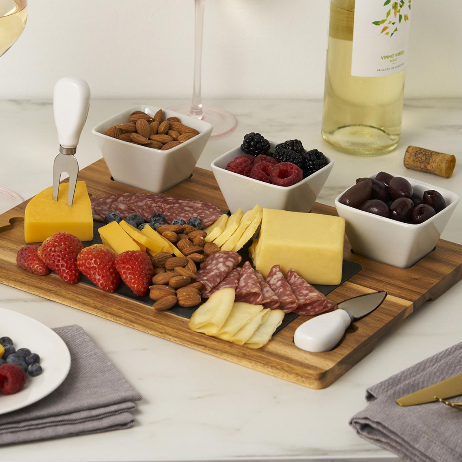 Acacia 7-Piece Slate Cheese Board Set 6 Acacia 7-Piece Slate Cheese Board Set