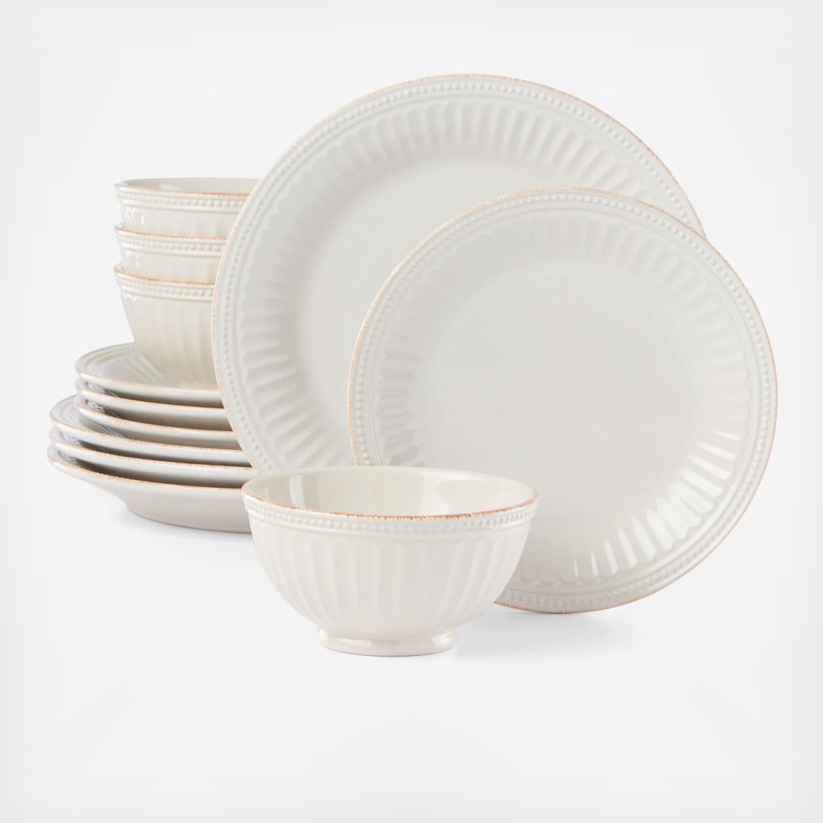 French Perle Groove 12-Piece Plate & Bowl Dinnerware Set, Service for 4 3 French Perle Groove 12-Piece Plate & Bowl Dinnerware Set, Service for 4