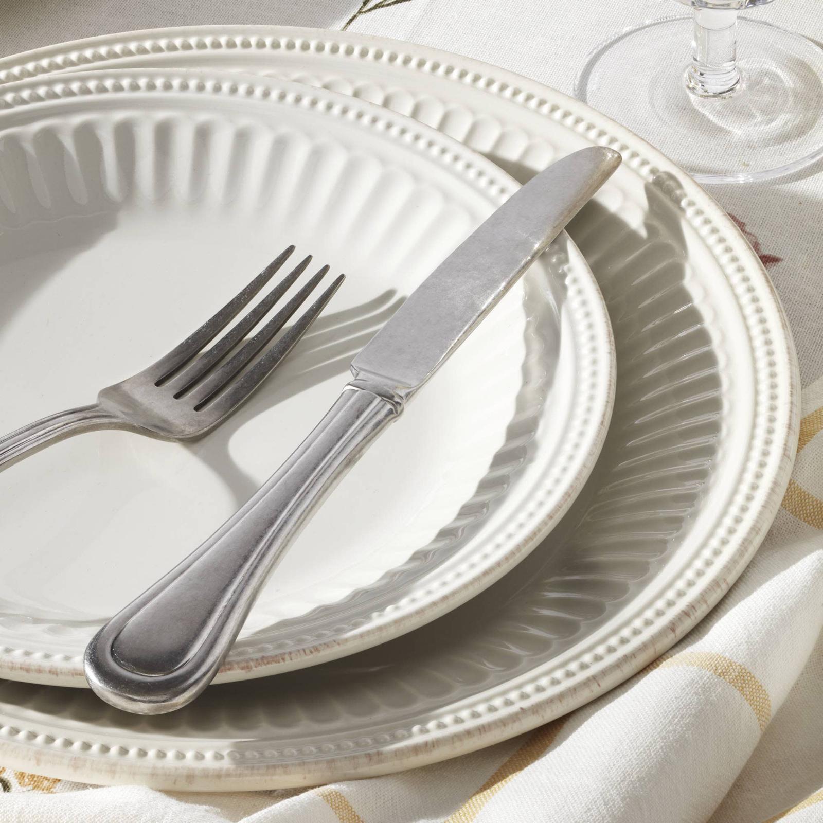 French Perle Groove 12-Piece Plate & Bowl Dinnerware Set, Service for 4 4 French Perle Groove 12-Piece Plate & Bowl Dinnerware Set, Service for 4