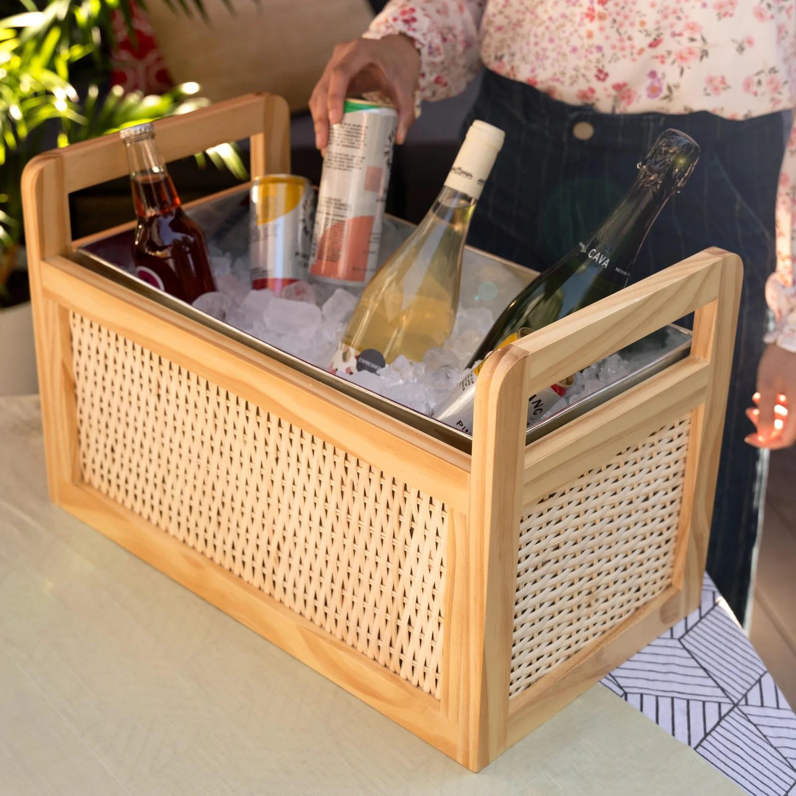 Rattan & Wood Beverage Tub 3 Rattan & Wood Beverage Tub