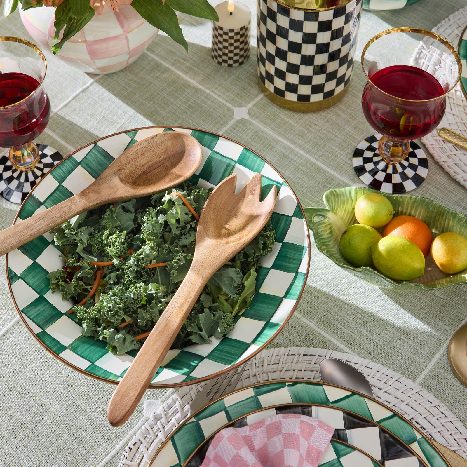 Emerald Check 3-Piece Stainless Steel Salad Serving Set