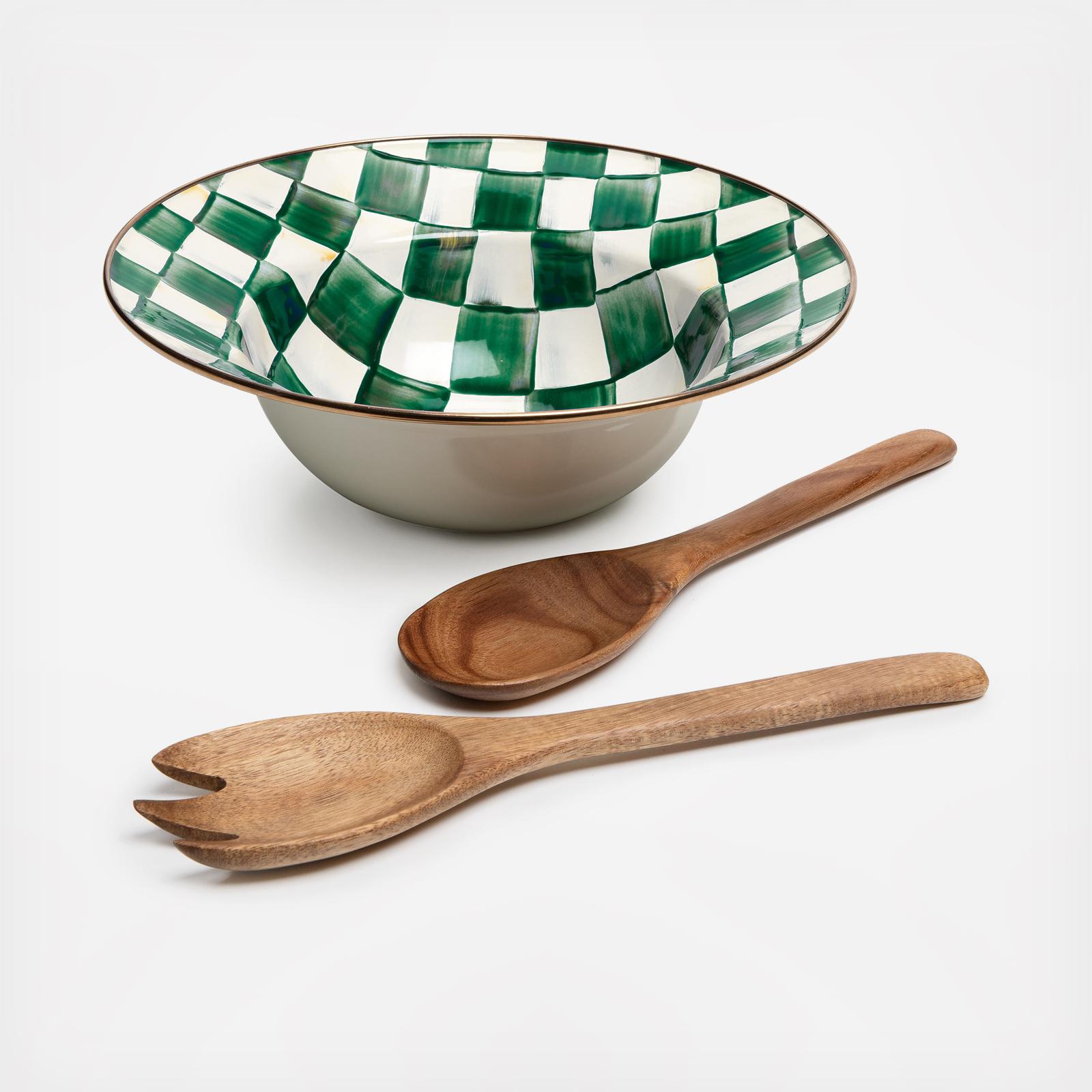 Emerald Check 3-Piece Stainless Steel Salad Serving Set