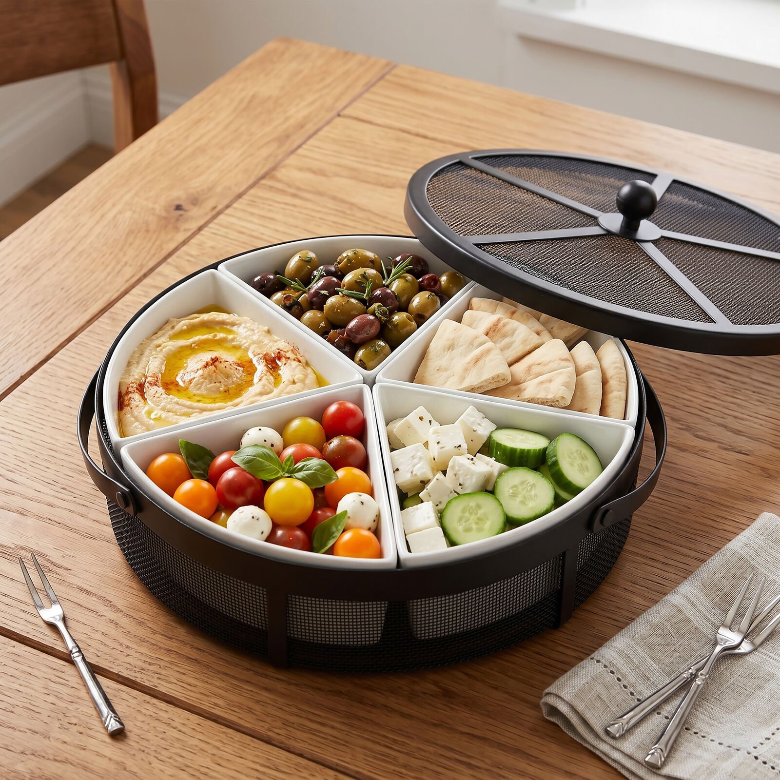 Gourmet Basics BBQ To Go 7-Piece Divided Serving Tray with Mesh Cover 2 Gourmet Basics BBQ To Go 7-Piece Divided Serving Tray with Mesh Cover