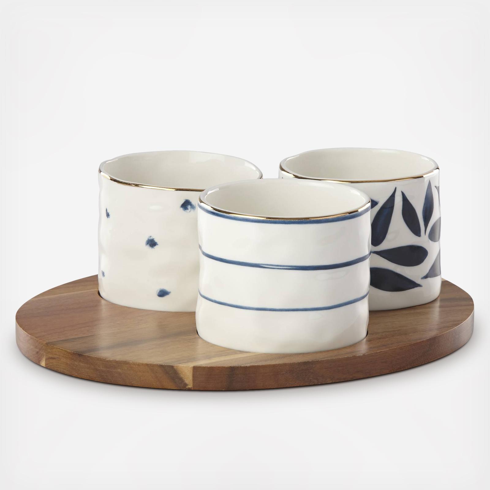 Blue Bay 4-Piece Snack Bowl & Tray Set 3 Blue Bay 4-Piece Snack Bowl & Tray Set