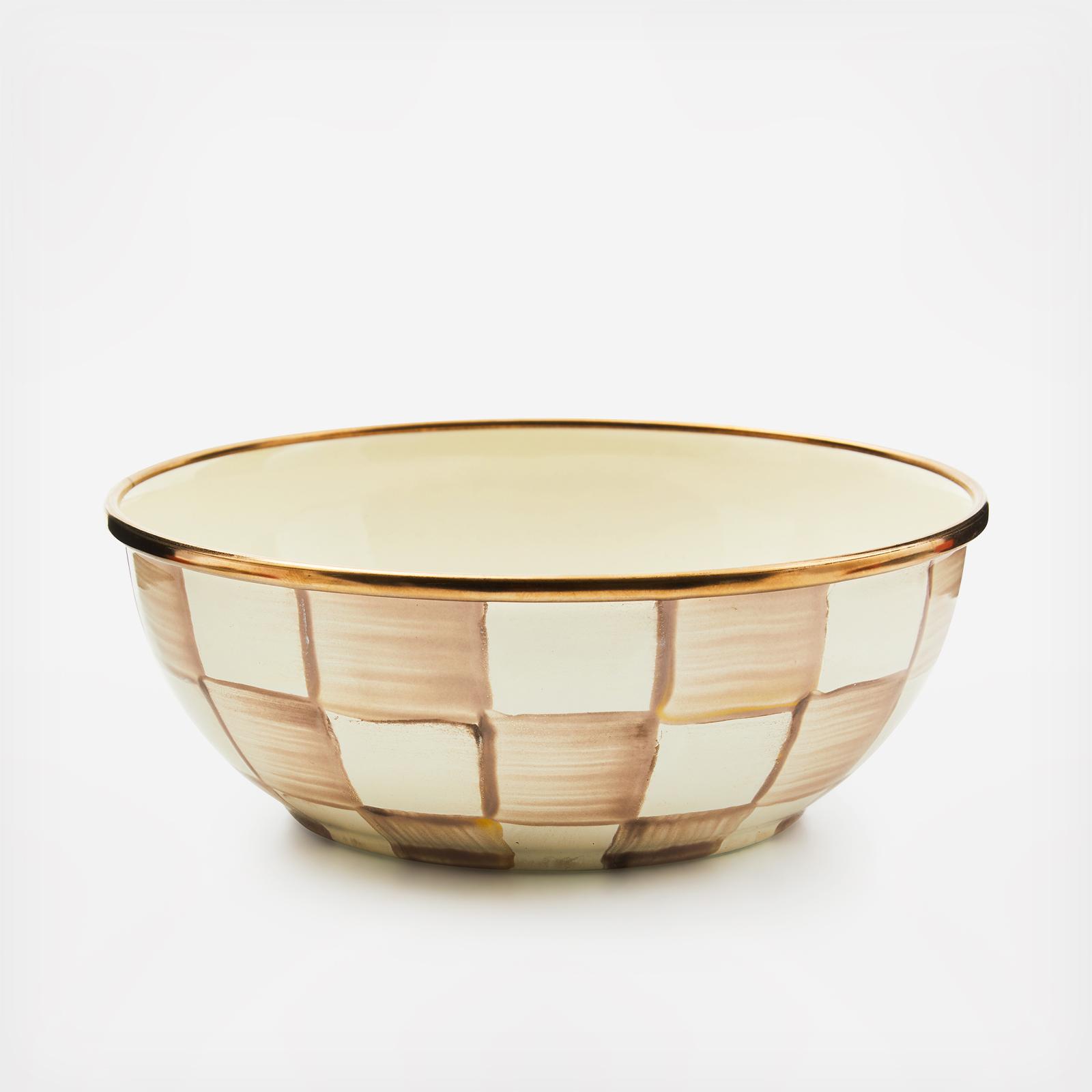 Mocha Check Stainless Steel Everyday Bowl