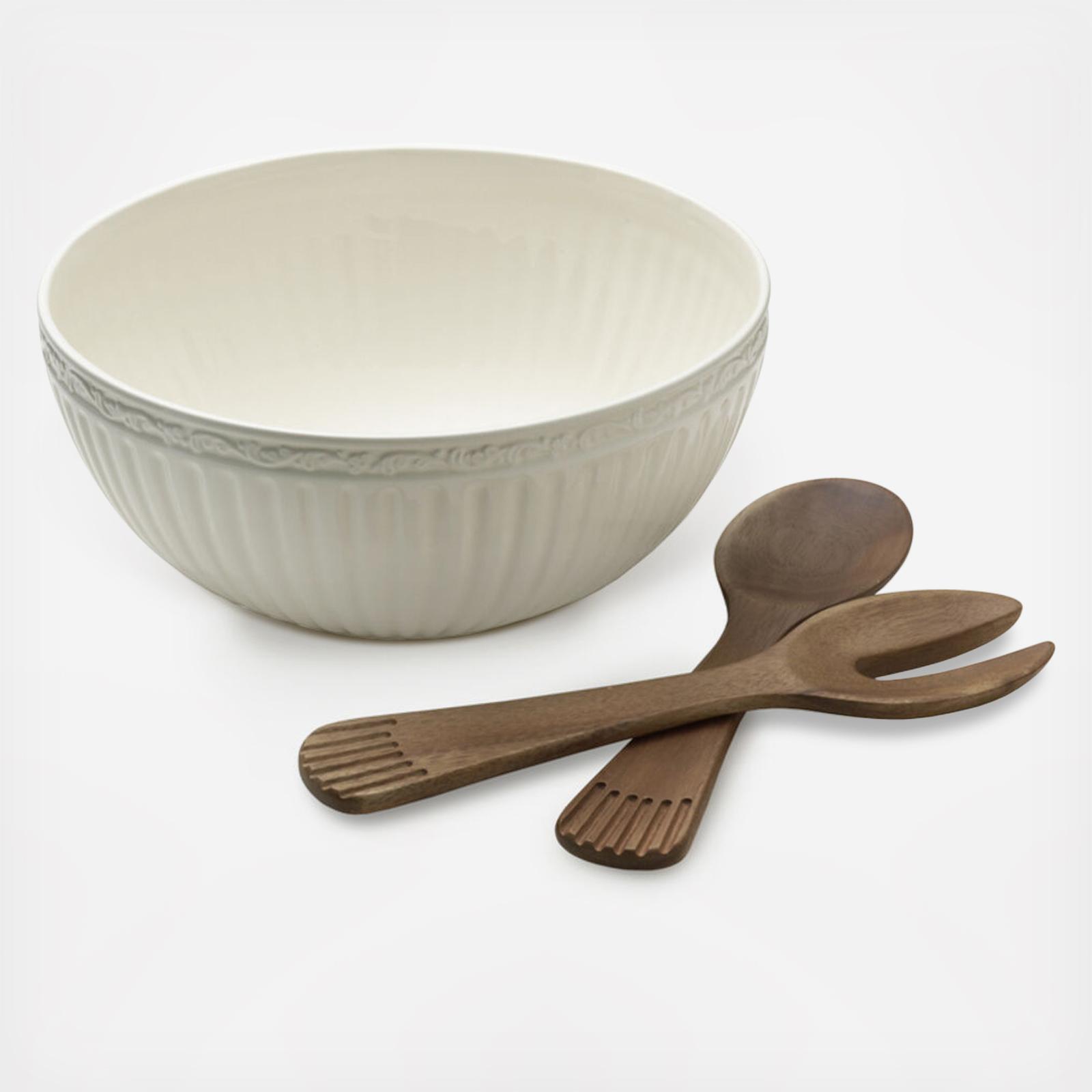 Italian Countryside Salad Serving Bowl with Servers 2 Italian Countryside Salad Serving Bowl with Servers