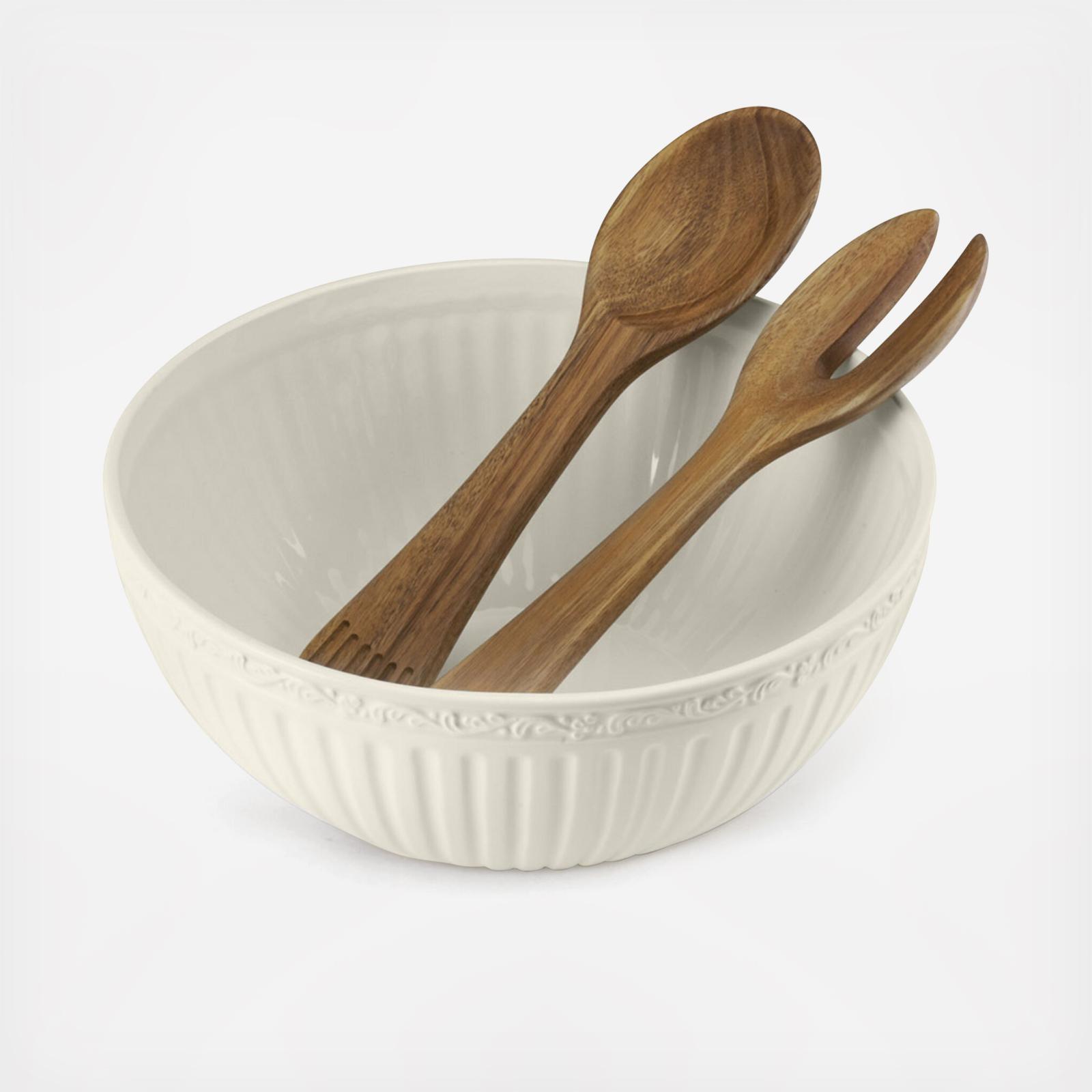 Italian Countryside Salad Serving Bowl with Servers 5 Italian Countryside Salad Serving Bowl with Servers
