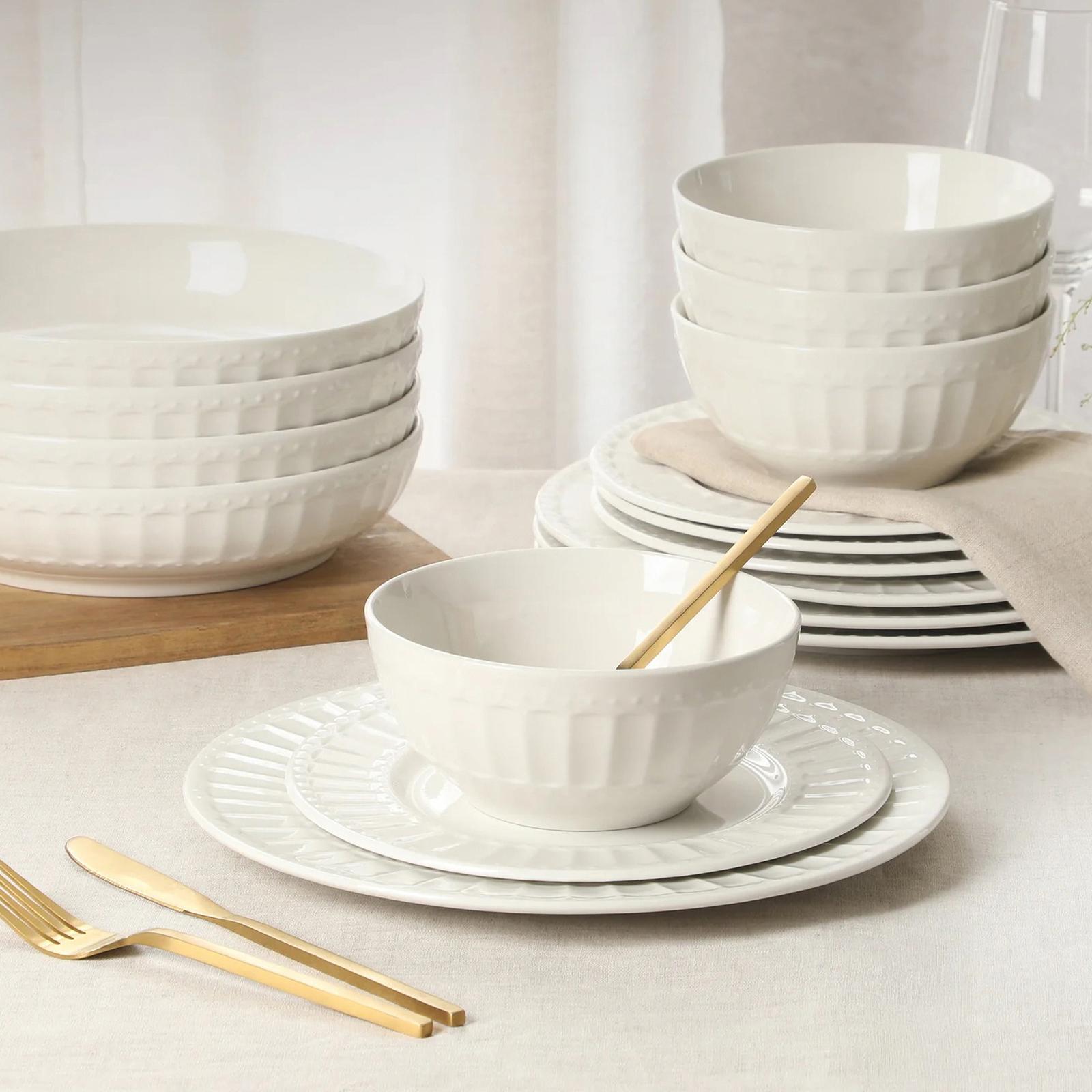 Melbourne 16-Piece Embossed Ceramic Dinnerware Set, Service for 4 14 Melbourne 16-Piece Embossed Ceramic Dinnerware Set, Service for 4