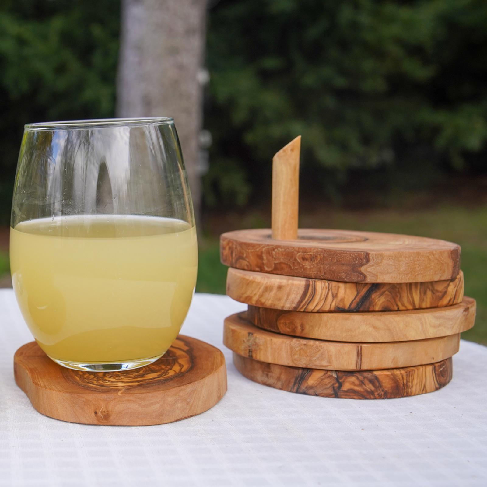 Olive Wood 7-Piece Coaster Set