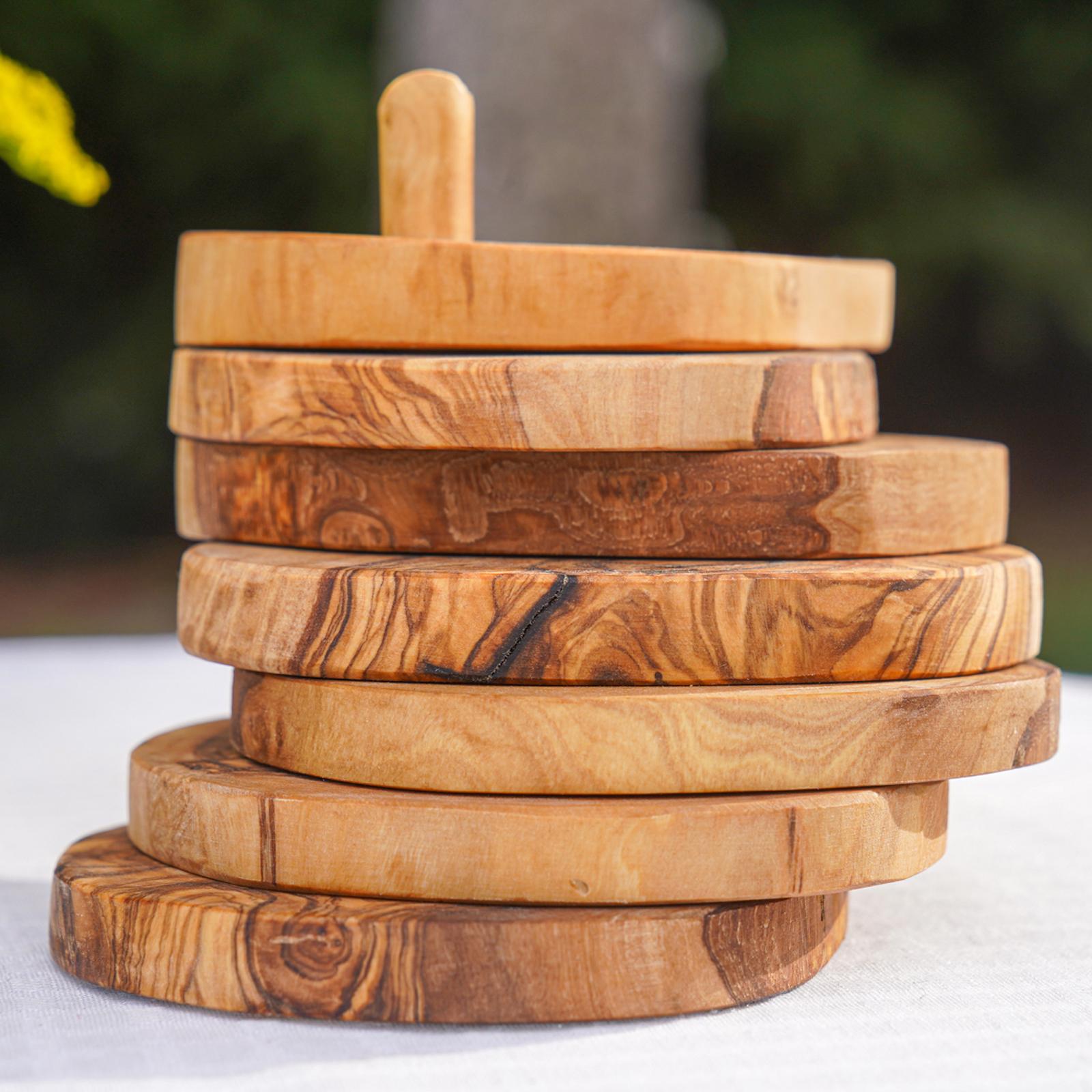 Olive Wood 7-Piece Coaster Set