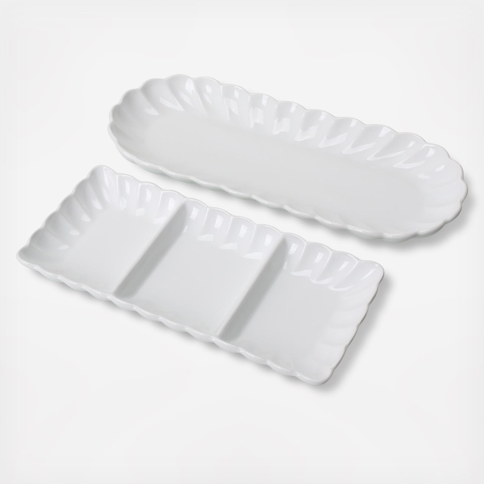 Petal Oblong Platter & Divided Dish Serving Set
