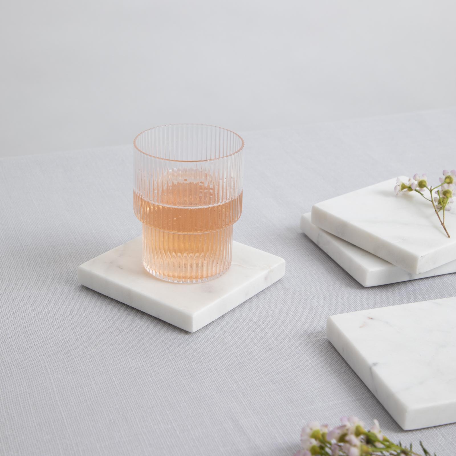 Luna Marble Square Coasters, Set of 4 3 Luna Marble Square Coasters, Set of 4