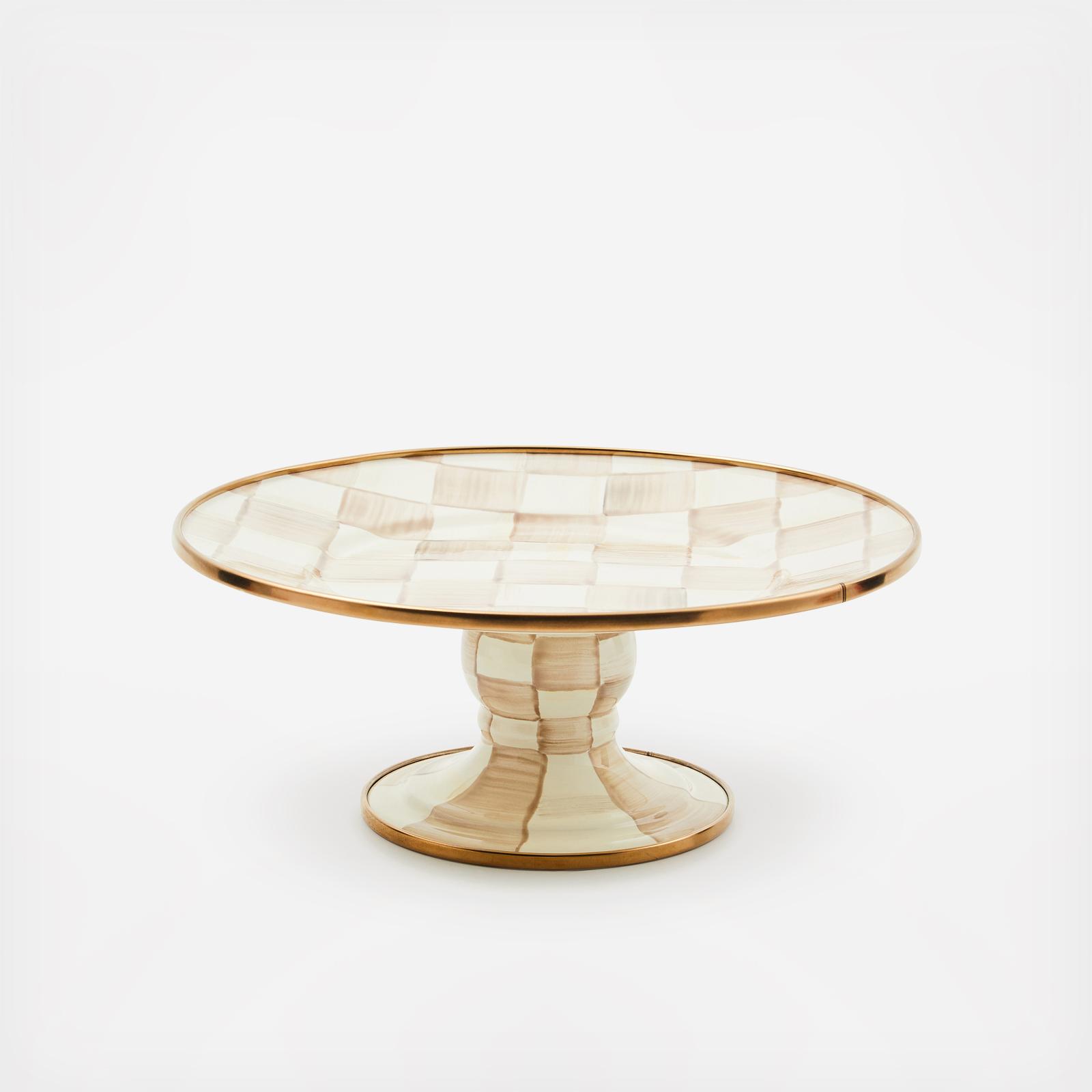 Mocha Check Stainless Steel Pedestal Platter 16 Mocha Check Stainless Steel Pedestal Platter