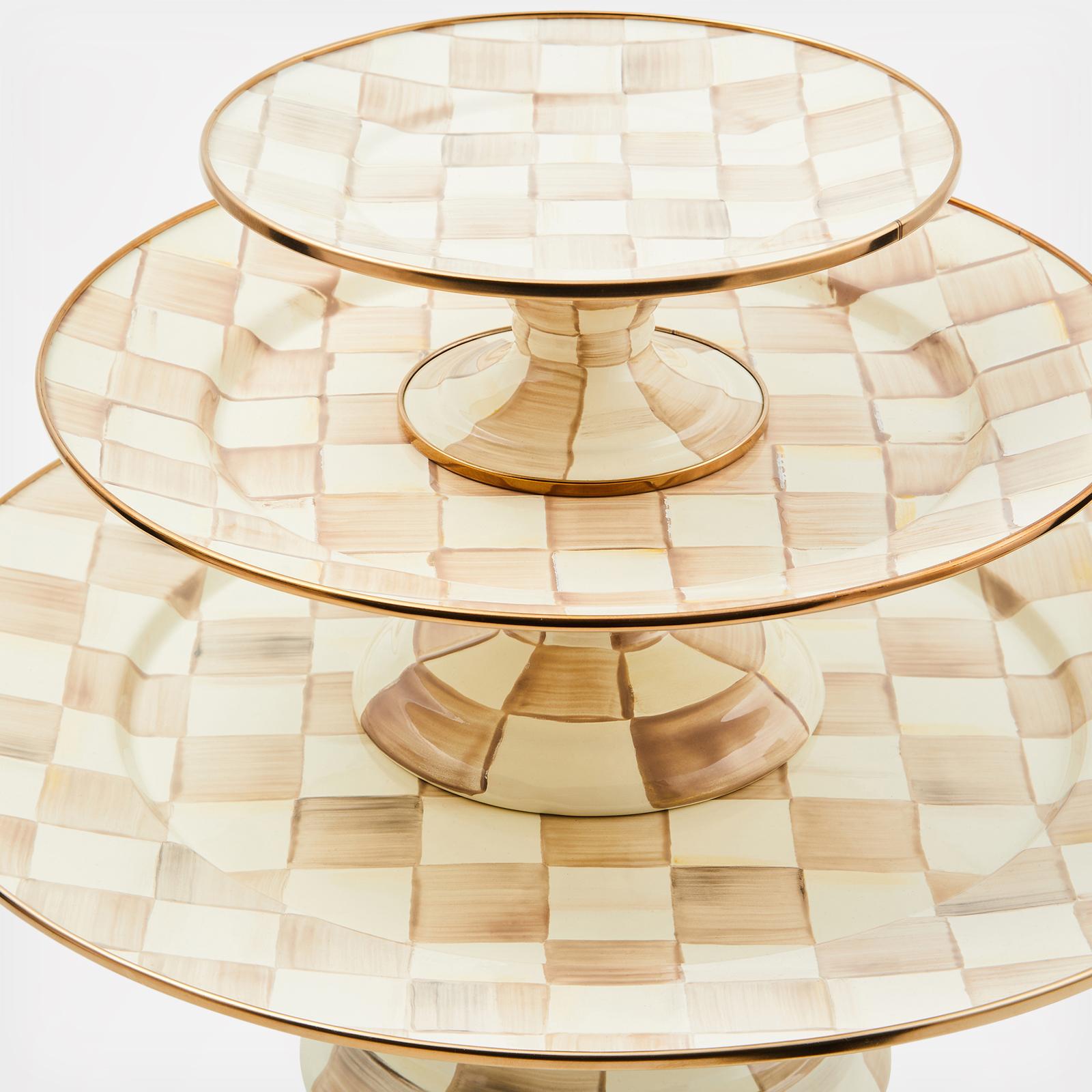 Mocha Check Stainless Steel Pedestal Platter 3 Mocha Check Stainless Steel Pedestal Platter