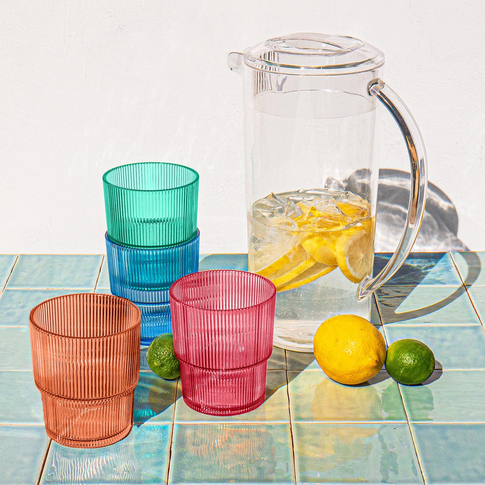Ribbed Acrylic 5-Piece Assorted Glass & Pitcher Set