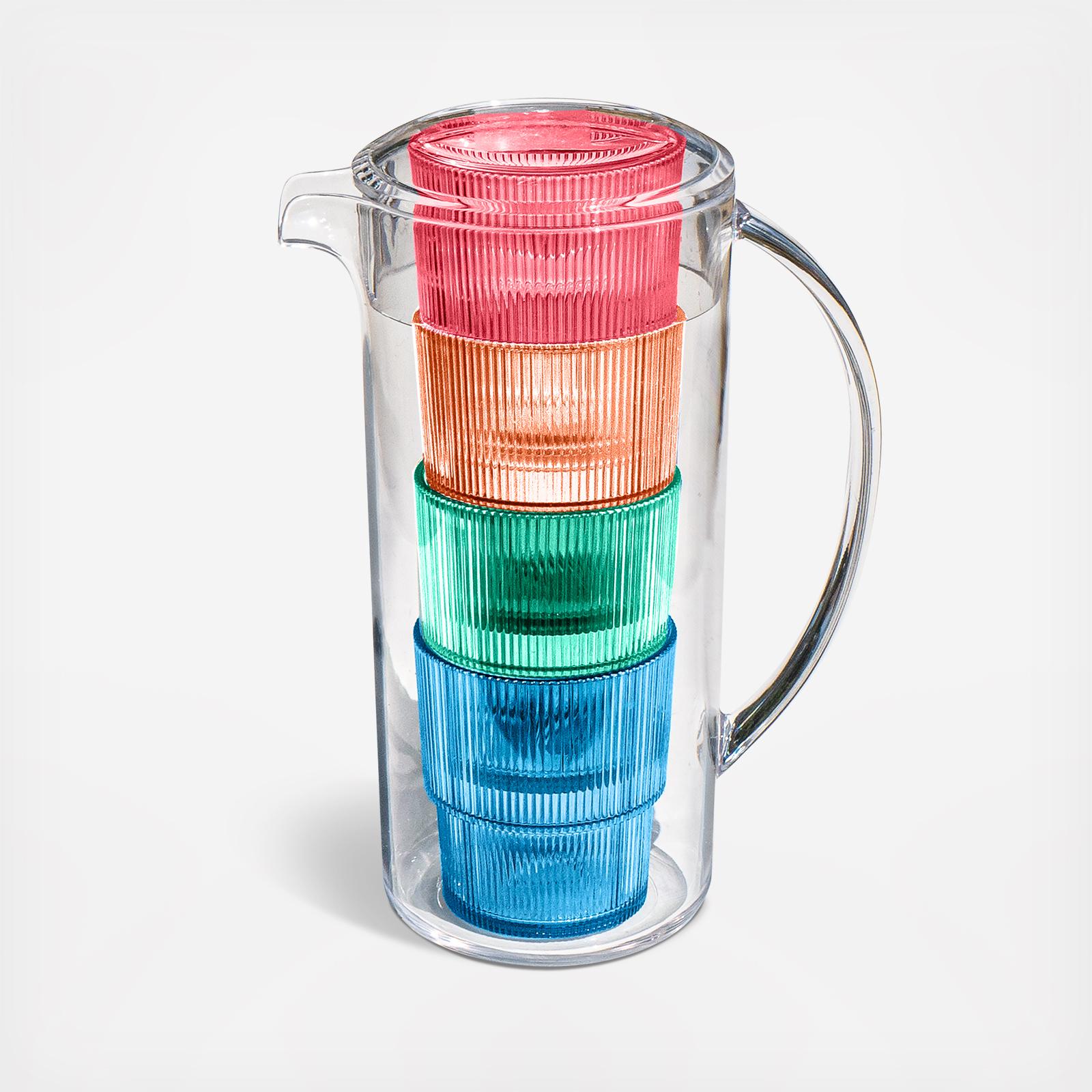 Ribbed Acrylic 5-Piece Assorted Glass & Pitcher Set