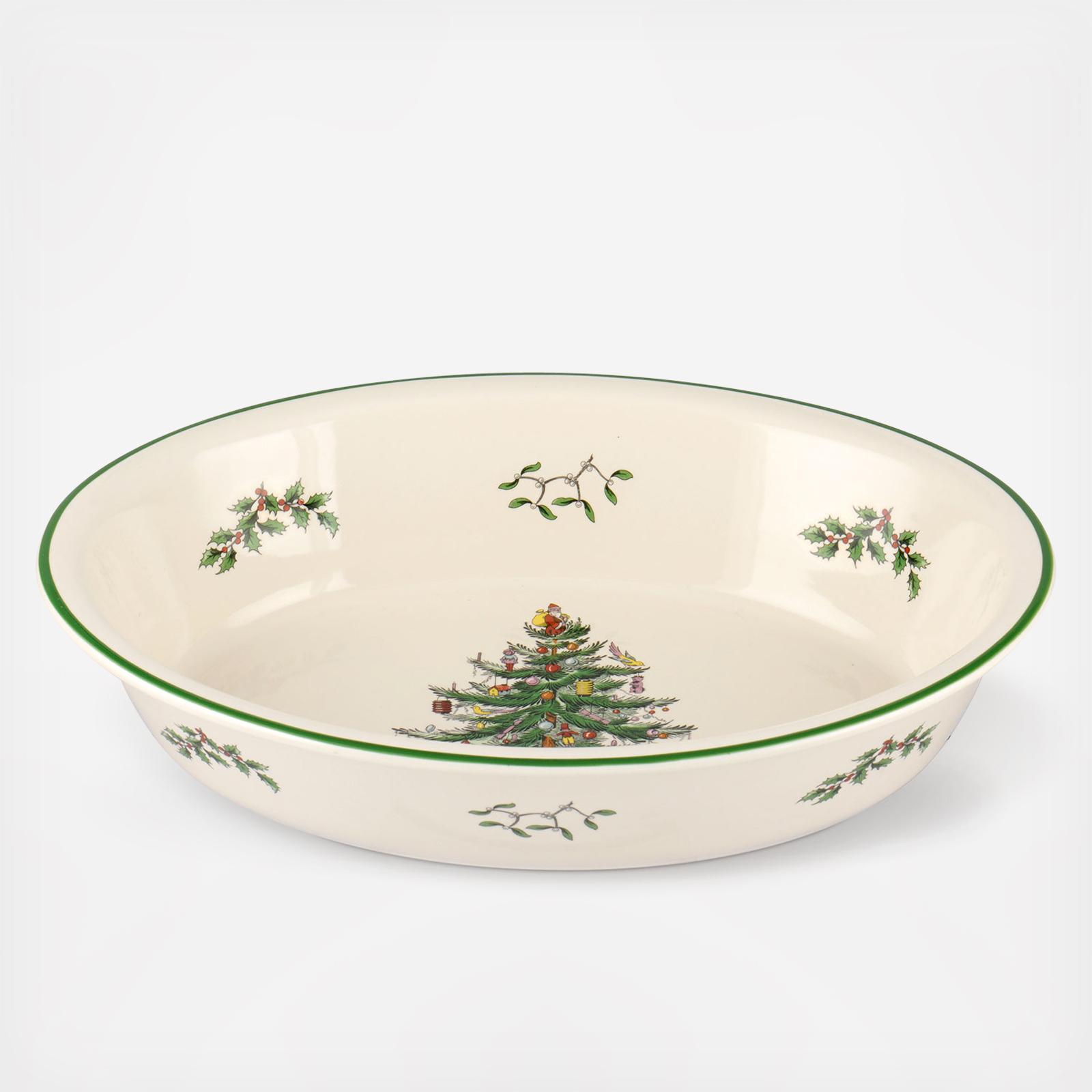 Christmas Tree Oval Rim Serving Dish