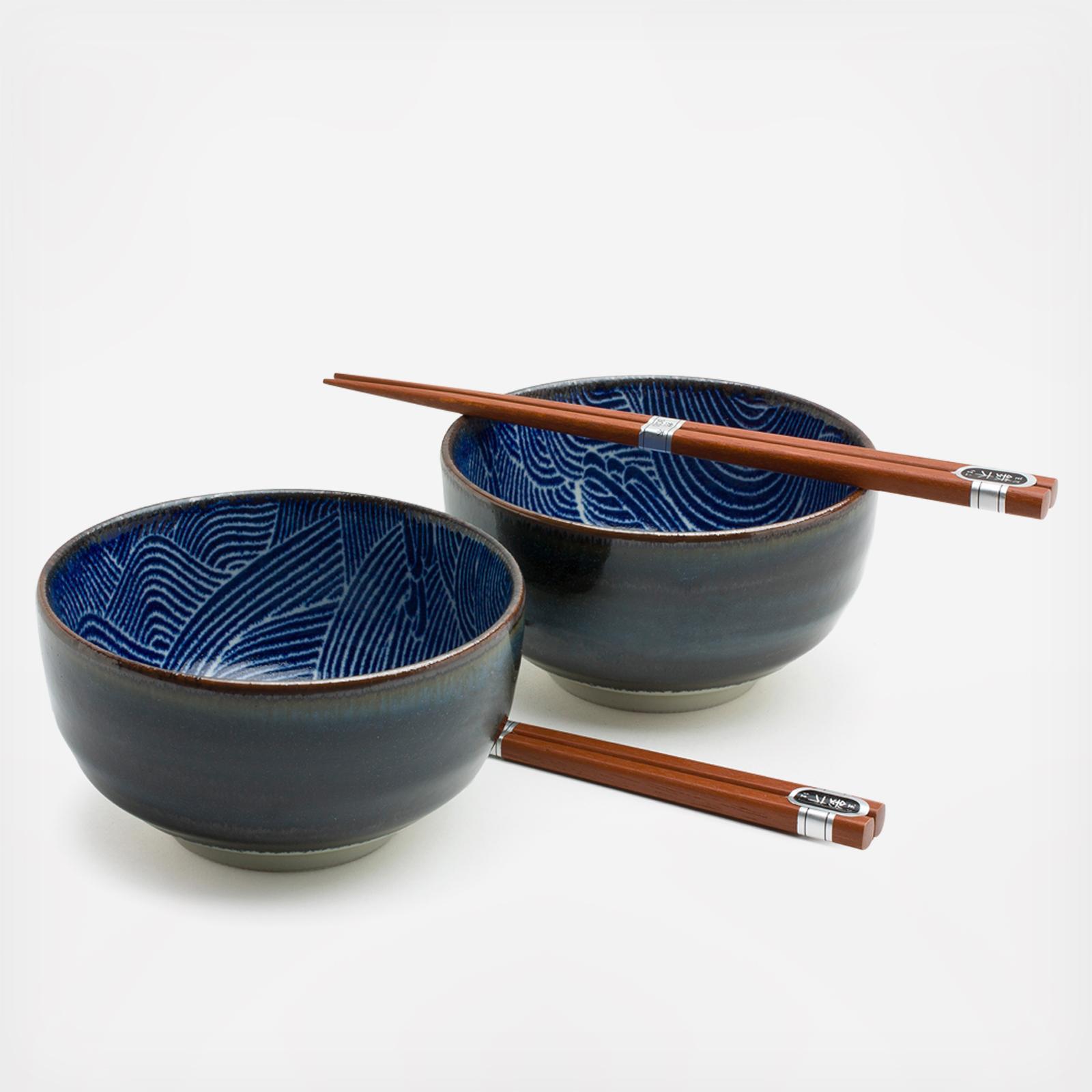 4-Piece Aranami Blue Wave Noodle Bowl Set 2 4-Piece Aranami Blue Wave Noodle Bowl Set