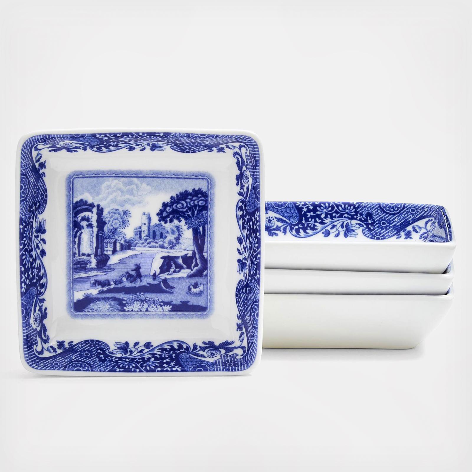 Blue Italian Square Dish, Set of 4 2 Blue Italian Square Dish, Set of 4