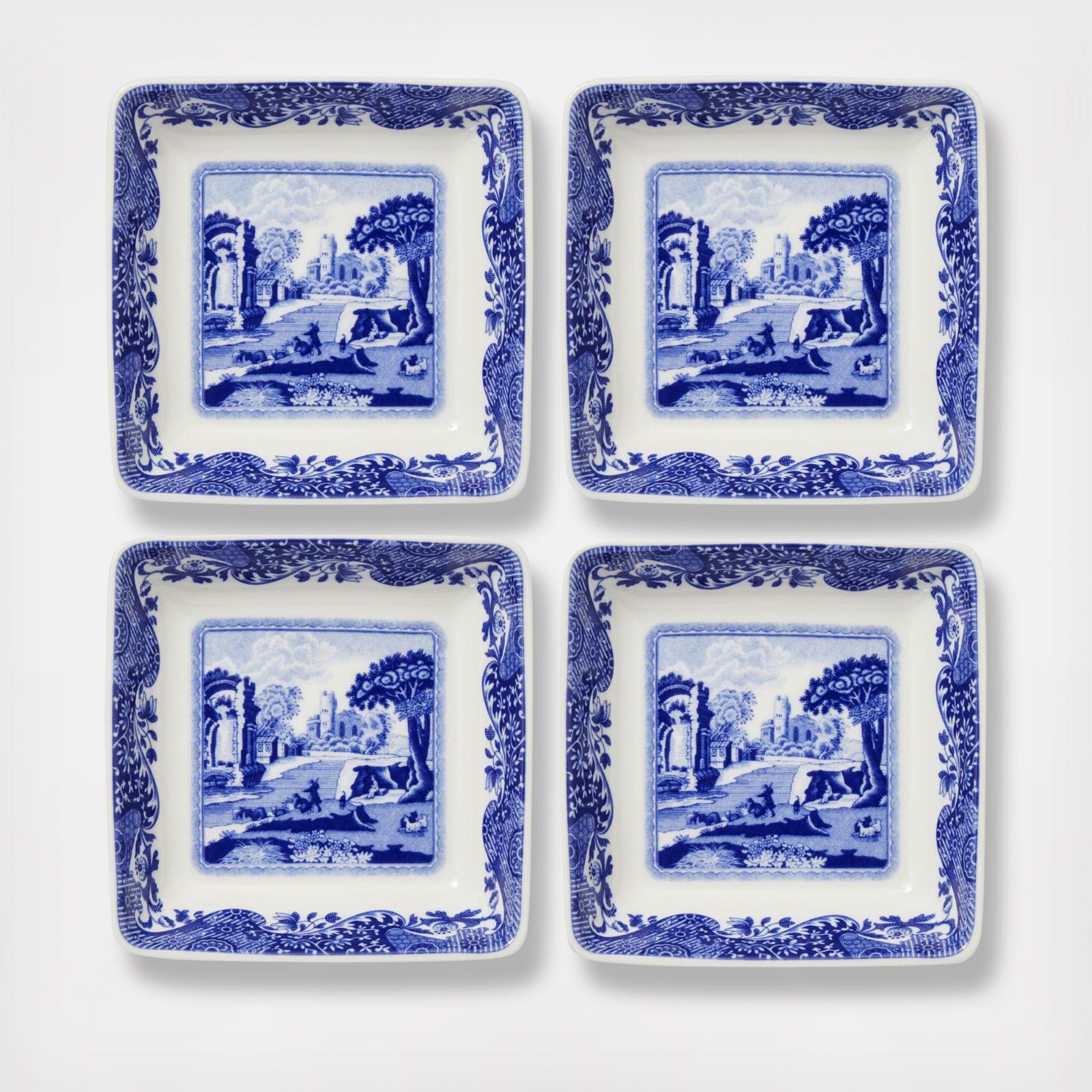 Blue Italian Square Dish, Set of 4 3 Blue Italian Square Dish, Set of 4