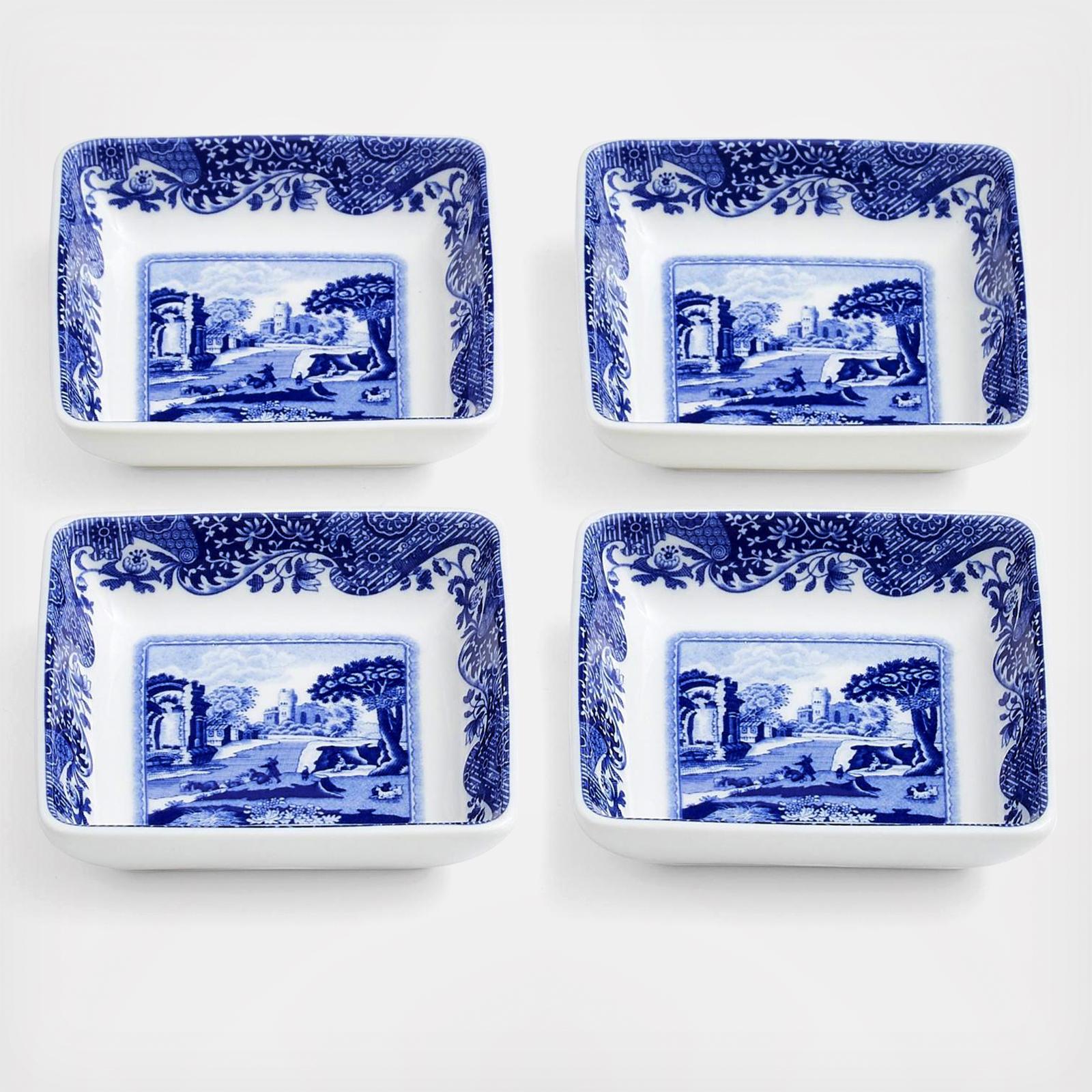 Blue Italian Square Dish, Set of 4 4 Blue Italian Square Dish, Set of 4