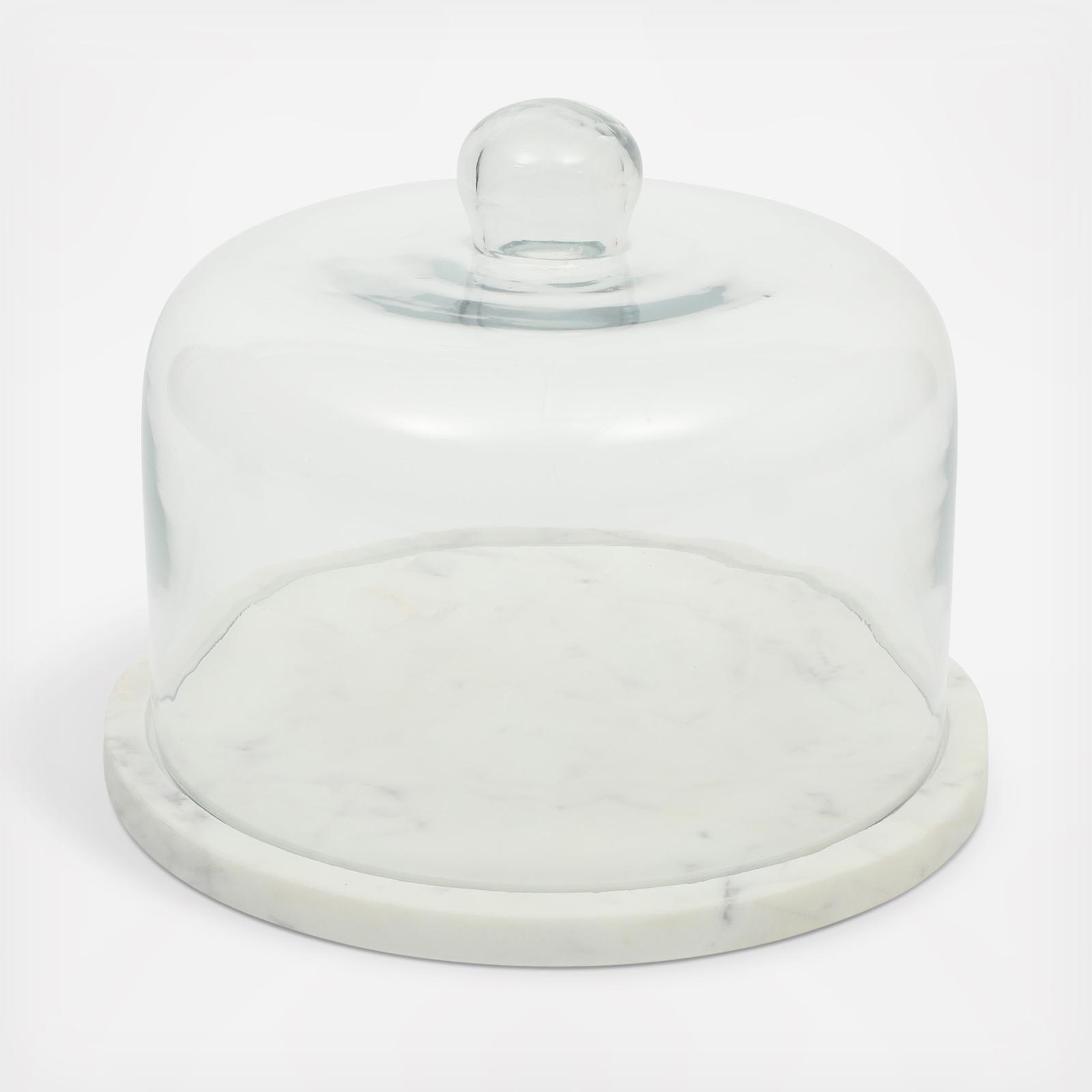 Ridgehaven Marble Cake Serving Platter with Glass Cloche