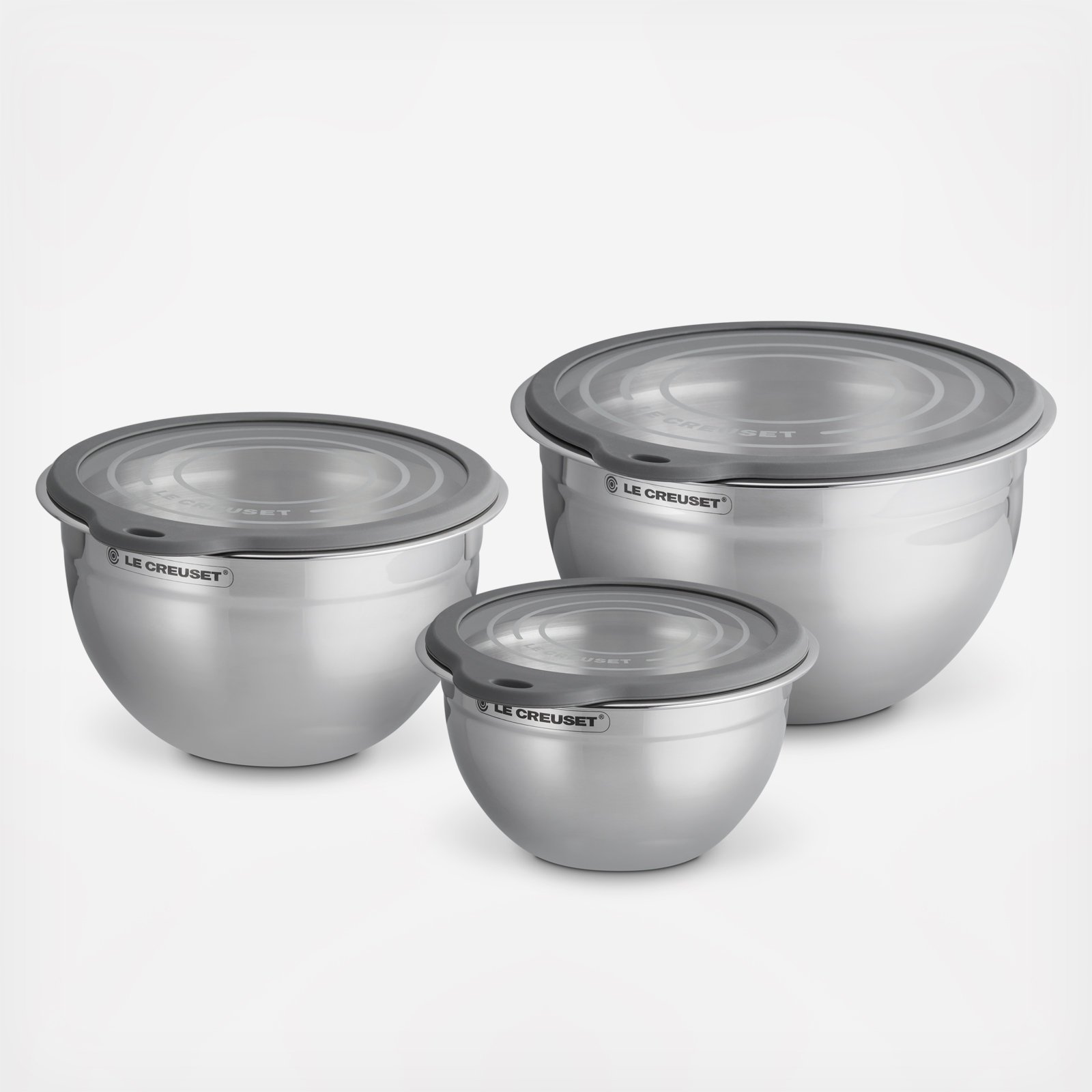 3-Piece Stainless Steel Mixing Bowl with Glass Lid 1 3-Piece Stainless Steel Mixing Bowl with Glass Lid