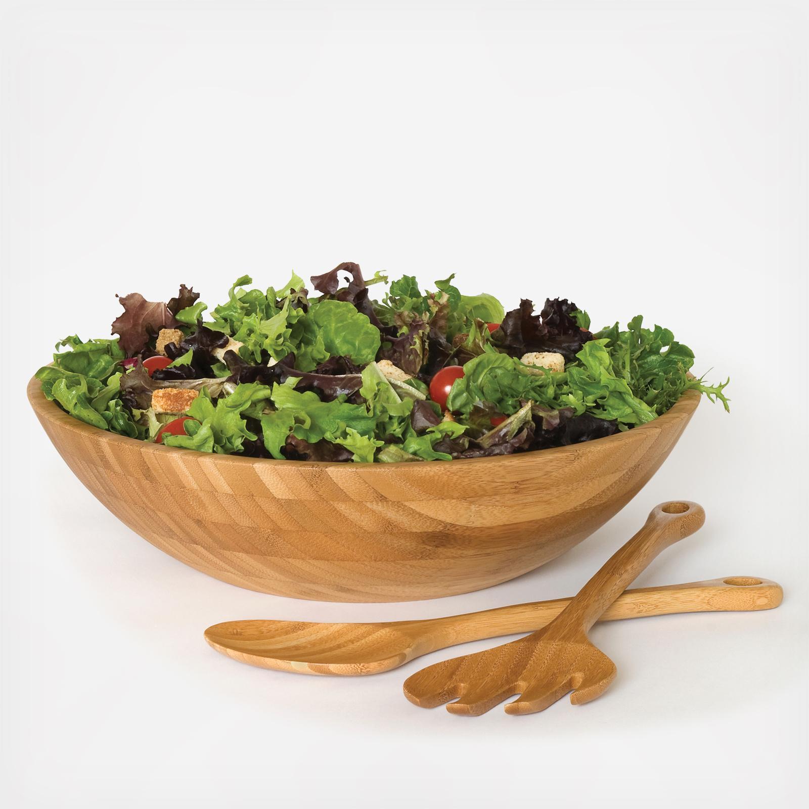Bamboo Salad Serving Bowl with Servers 7 Bamboo Salad Serving Bowl with Servers