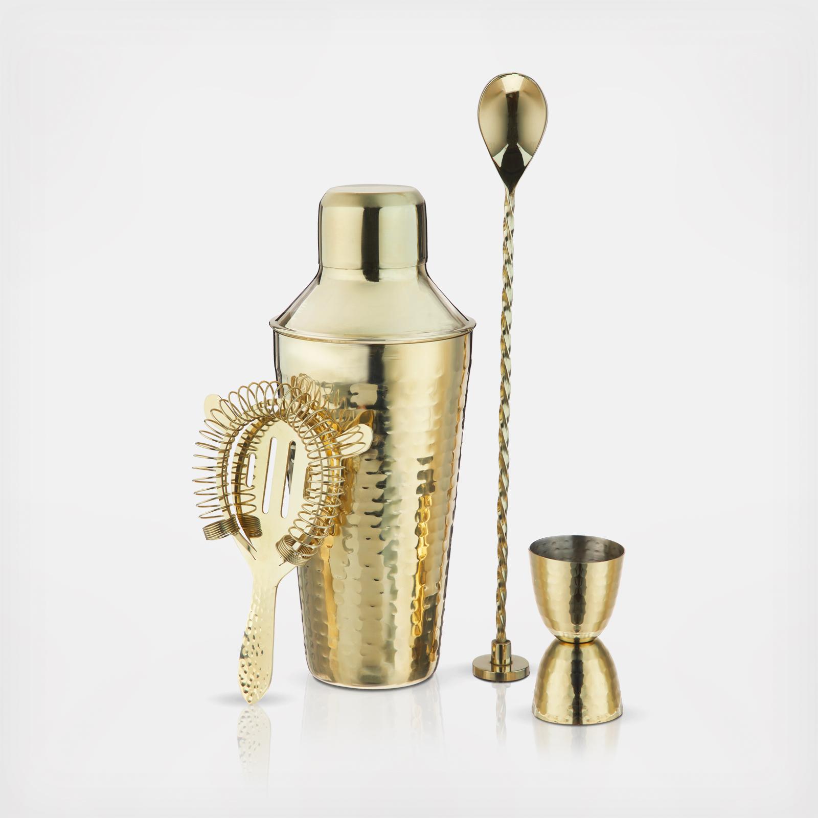 Gold Hammered 4-Piece Barware Set