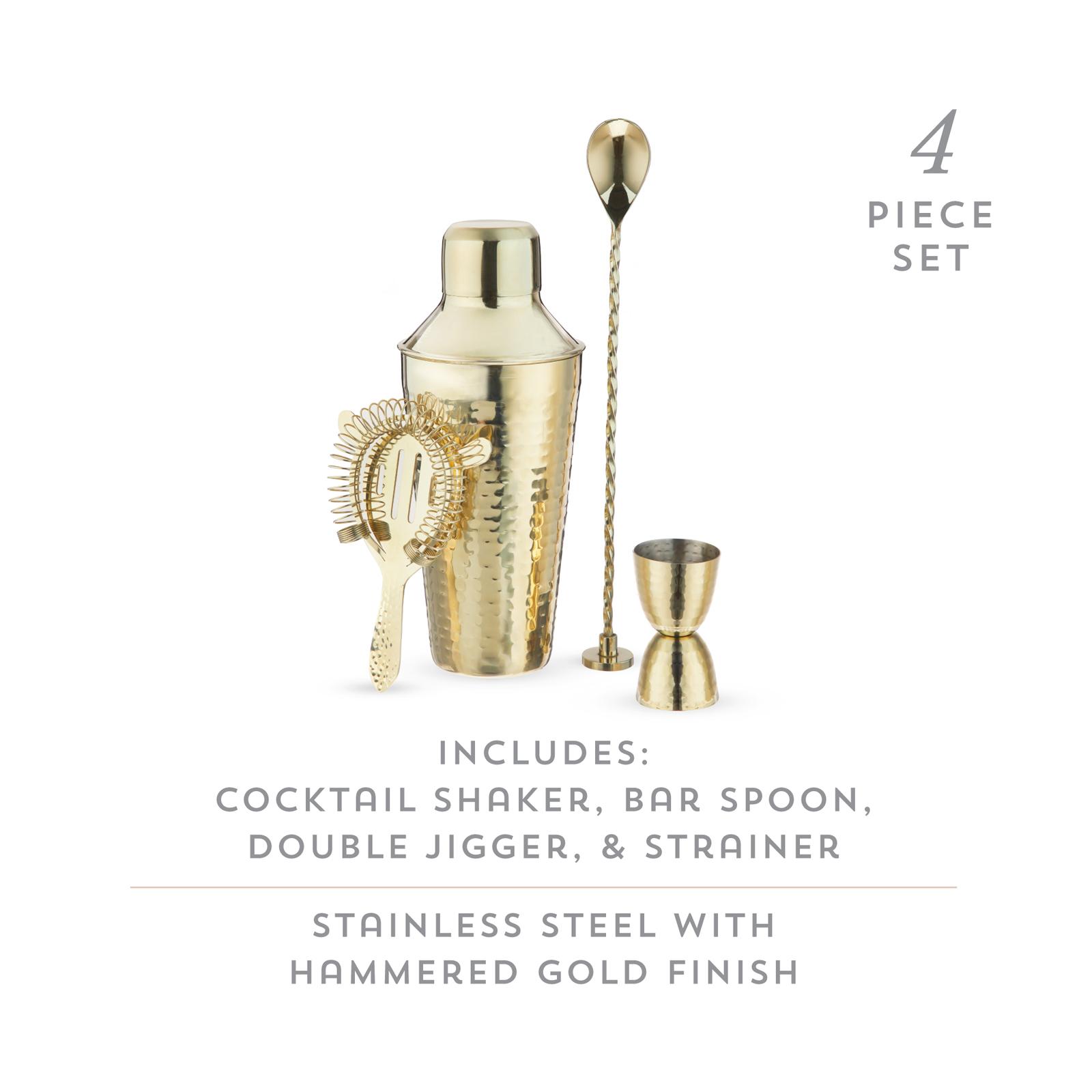 Gold Hammered 4-Piece Barware Set 5 Gold Hammered 4-Piece Barware Set