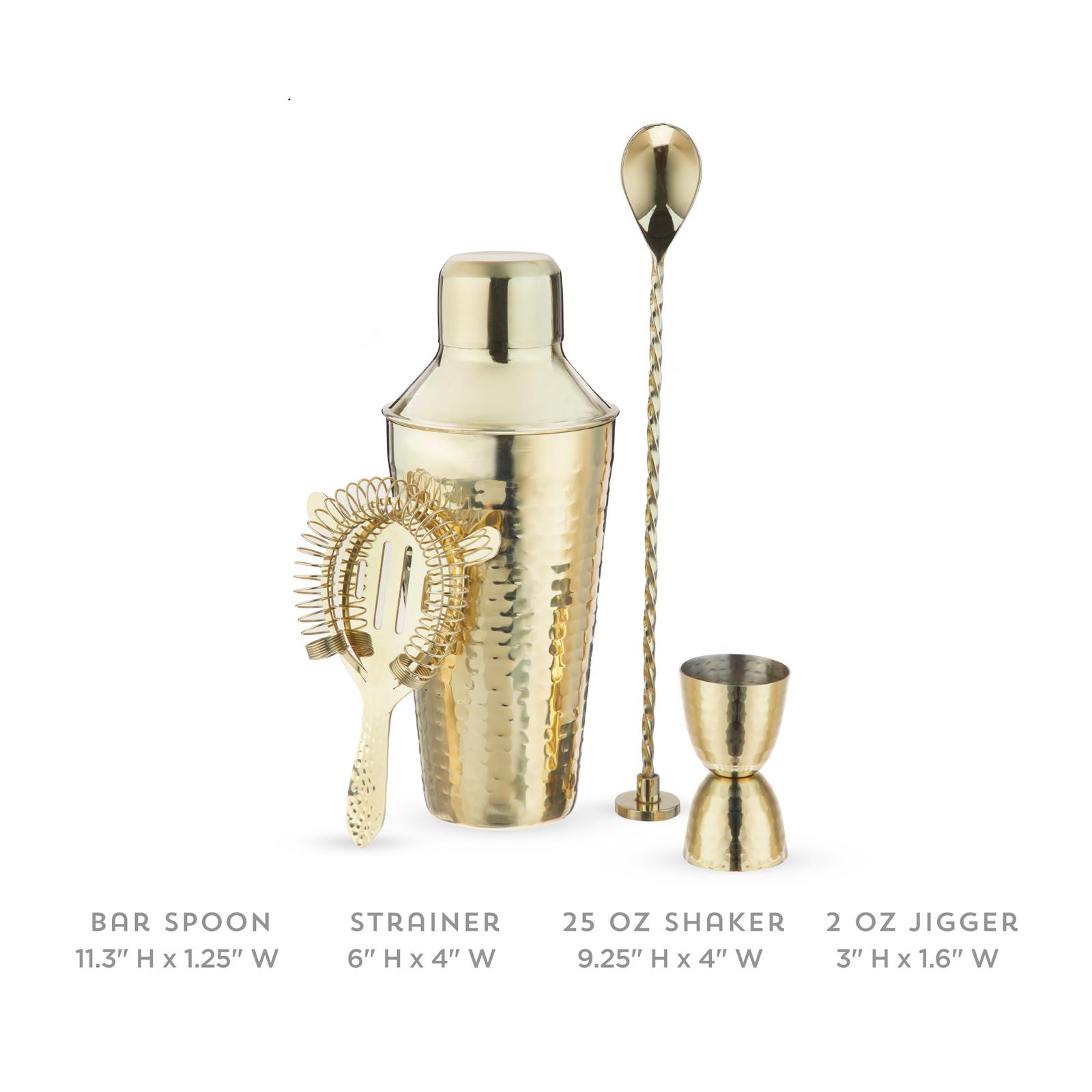 Gold Hammered 4-Piece Barware Set 6 Gold Hammered 4-Piece Barware Set