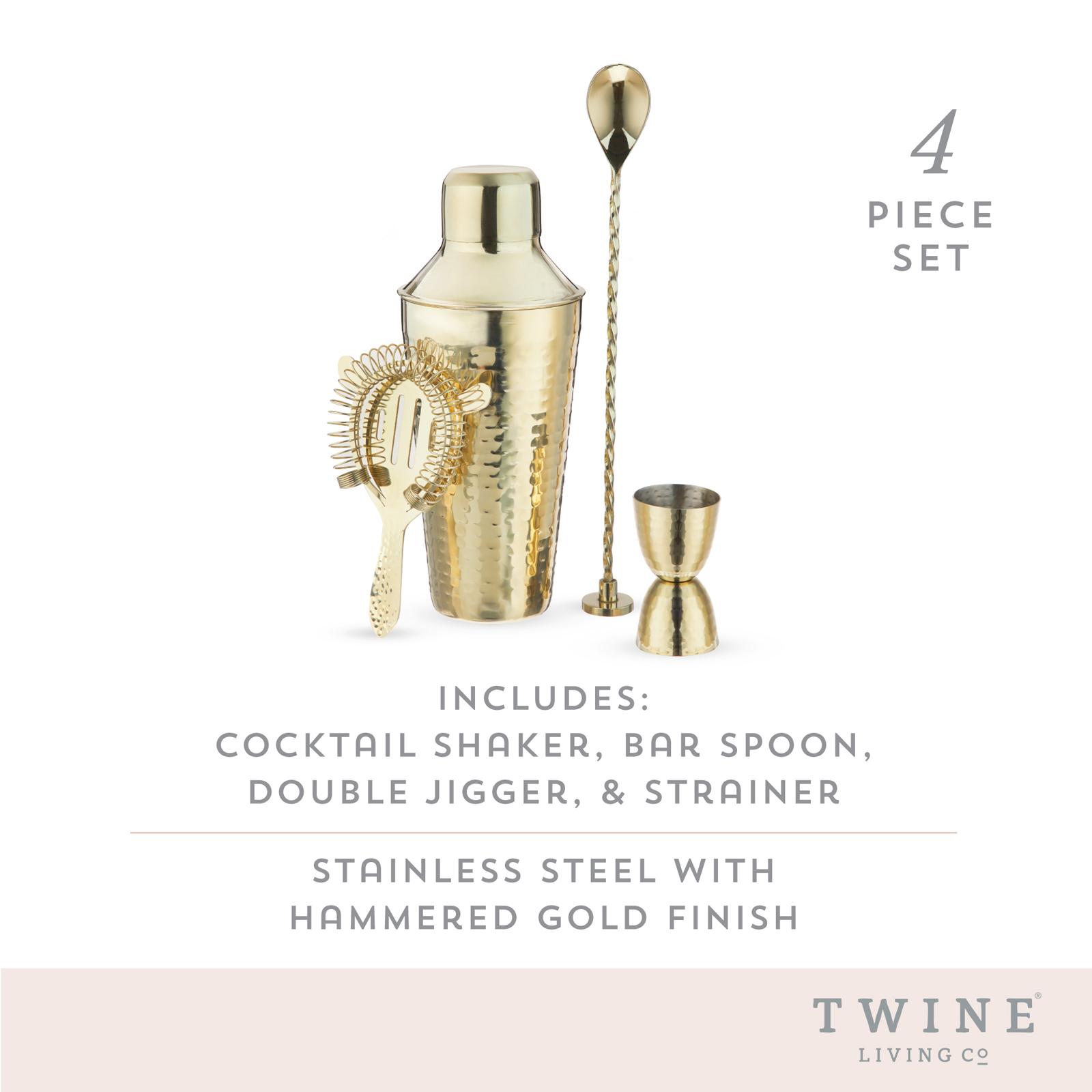 Gold Hammered 4-Piece Barware Set 7 Gold Hammered 4-Piece Barware Set